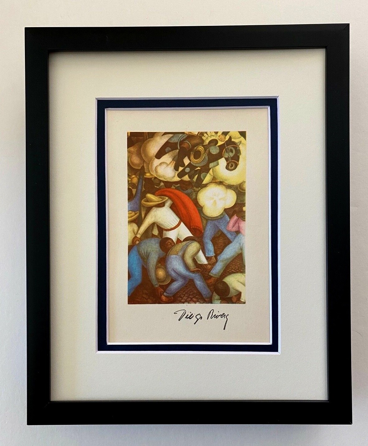 DIEGO RIVERA + ORIGINAL 1946 + SIGNED VINTAGE PRINT + IN CARDBOARD + MATTED