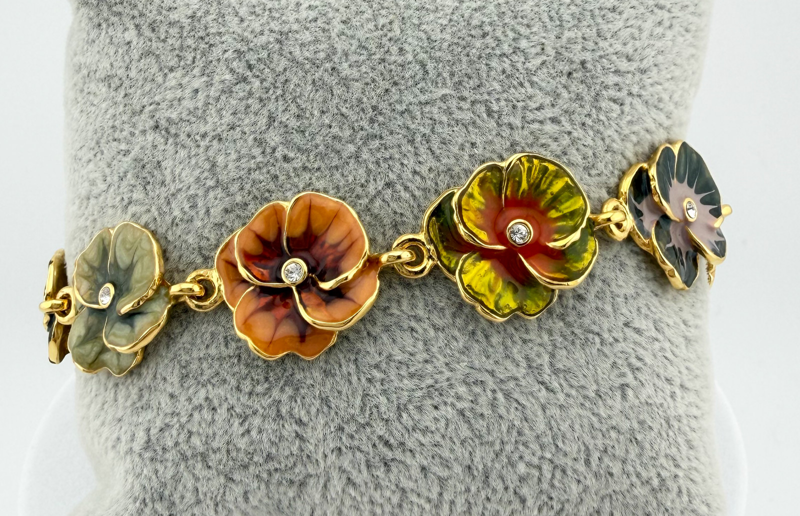 Joan Rivers Victorian Language of Flowers Gold Tone Enamel Pansy Flower Bracelet
