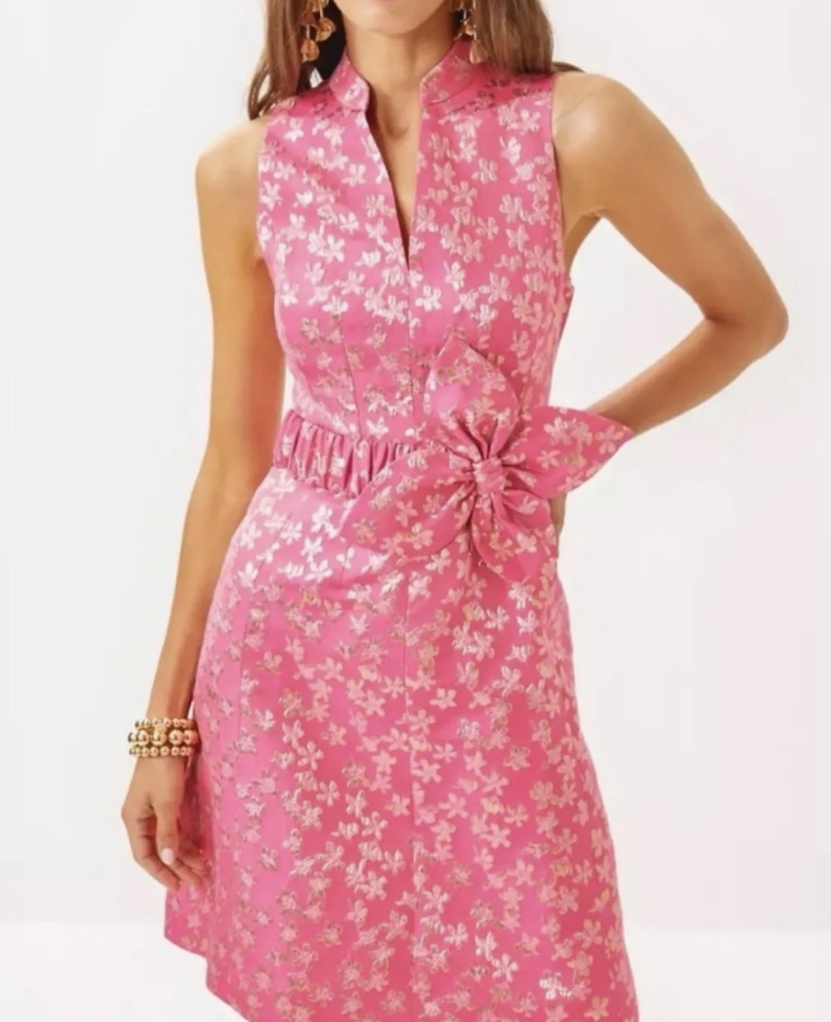 NWT LILLY PULITZER PINK & GOLD TAZIE DRESS DITSY DAISY METALLIC BROCADE size 8