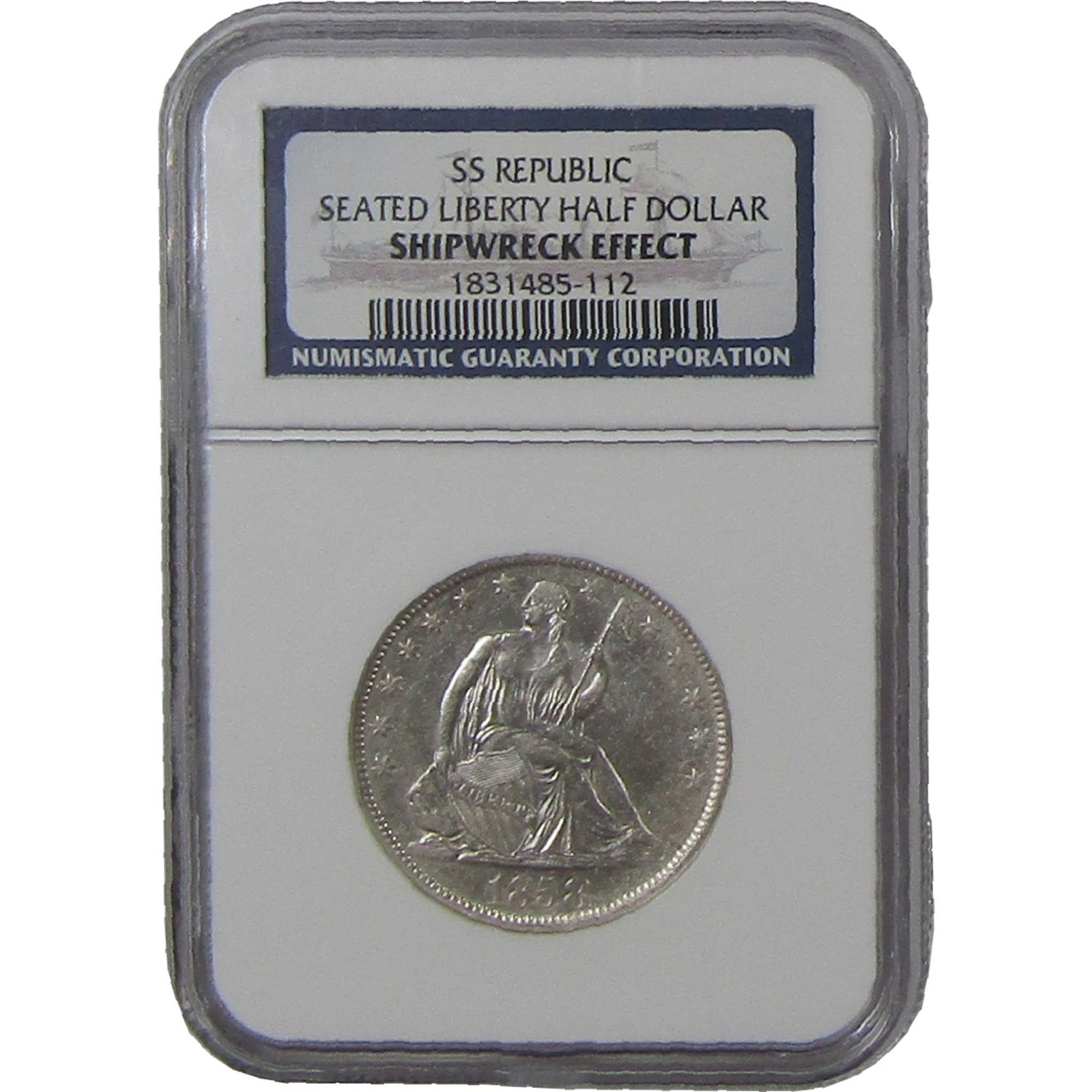 1858 O Seated Liberty Silver 50c NGC SS Republic Shipwreck Effect