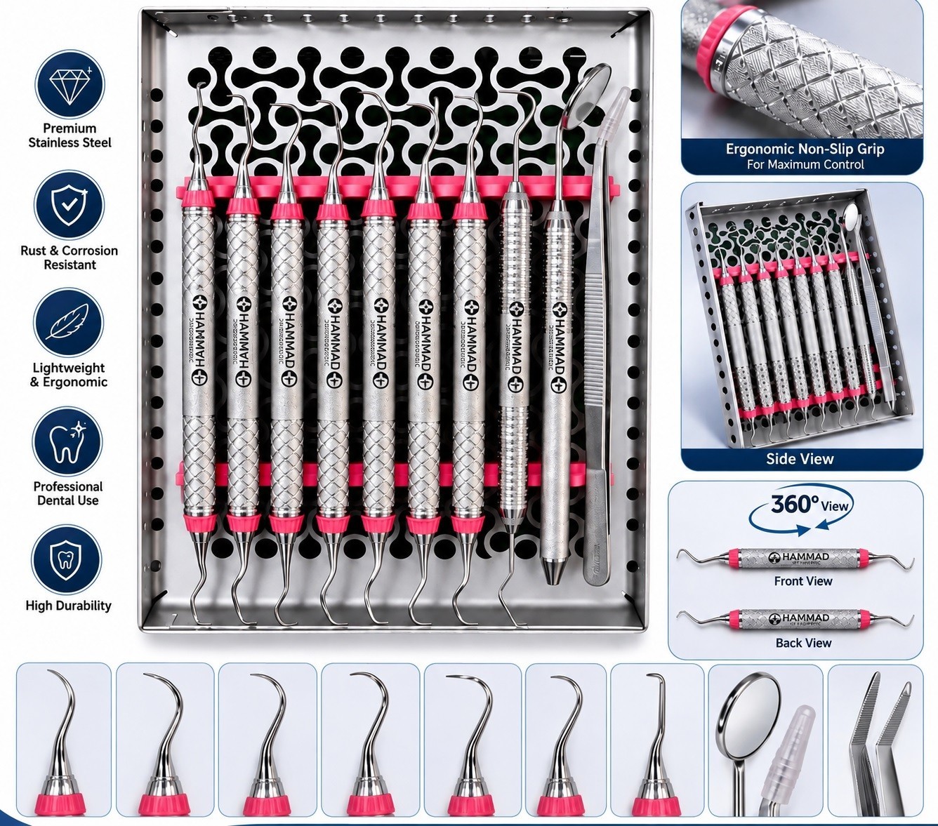 Dental Hygiene Instruments Set of 10 PCS With Sterilization Cassette