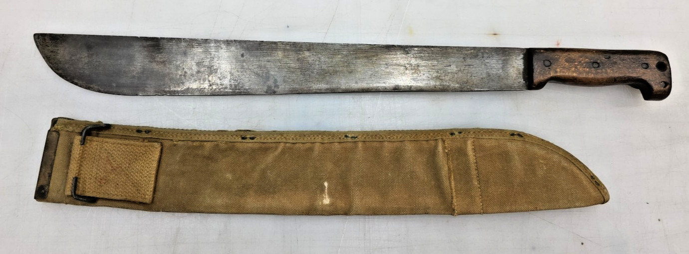 WWII US Army M-1942 Jungle Machete Disston US 1943 Rare 4-Rivet Wood Handle
