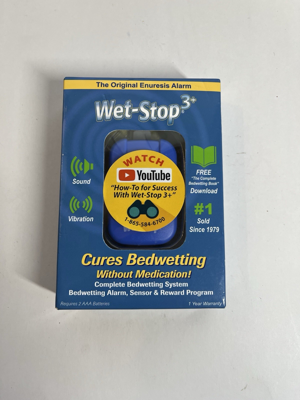 New Wet-Stop 3+ Bedwetting Sensor w/ Vibration & Sound Enuresis Alarm In Box NIB