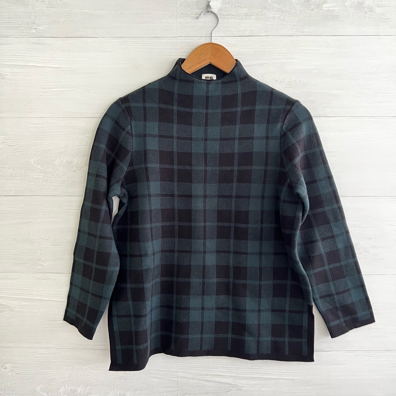 NWT Anne Klein Green Black Plaid Mock Neck Sweater Womens S $99