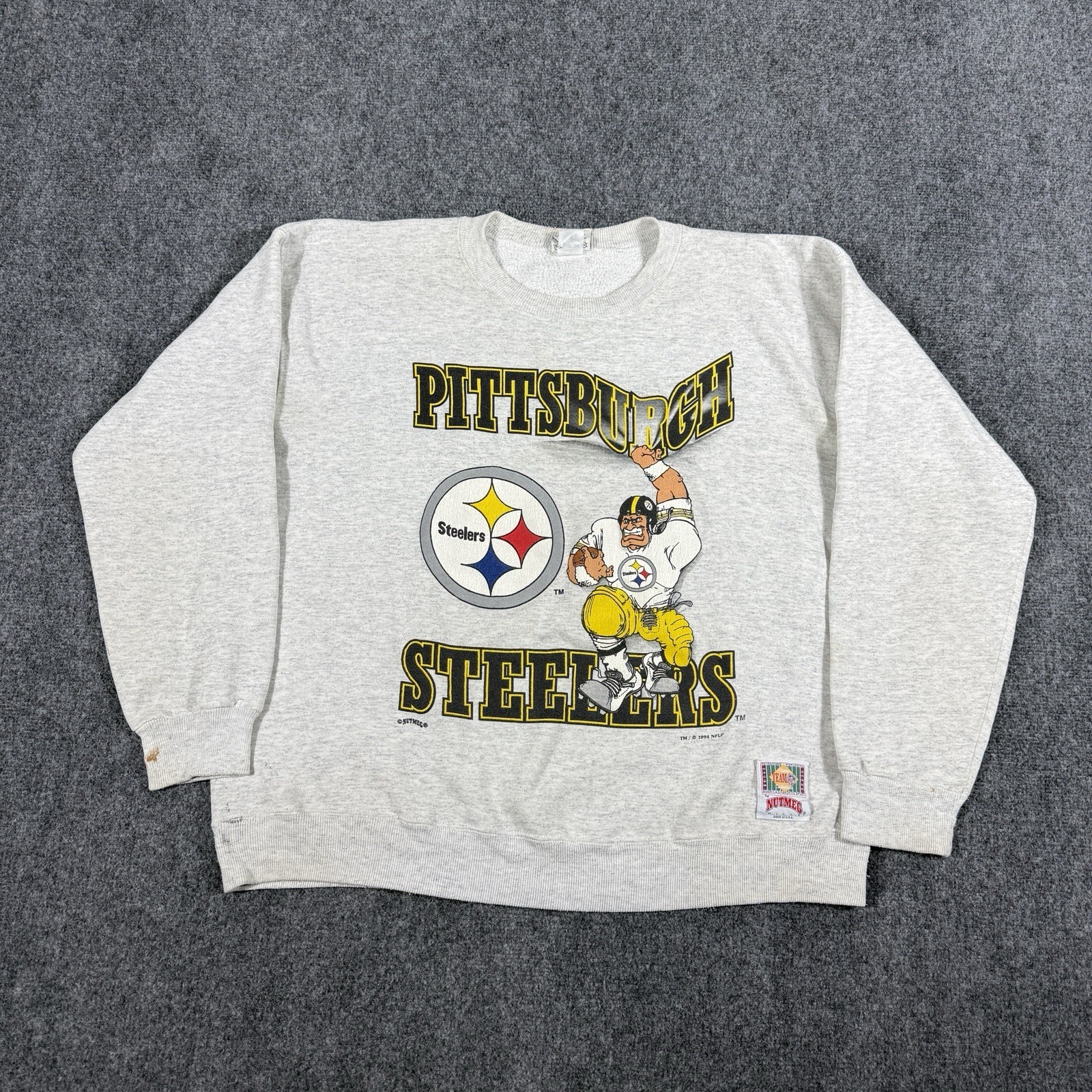 Vintage Pittsburgh Steelers Sweatshirt Mens Large Gray Cartoon Nutmeg Mills USA