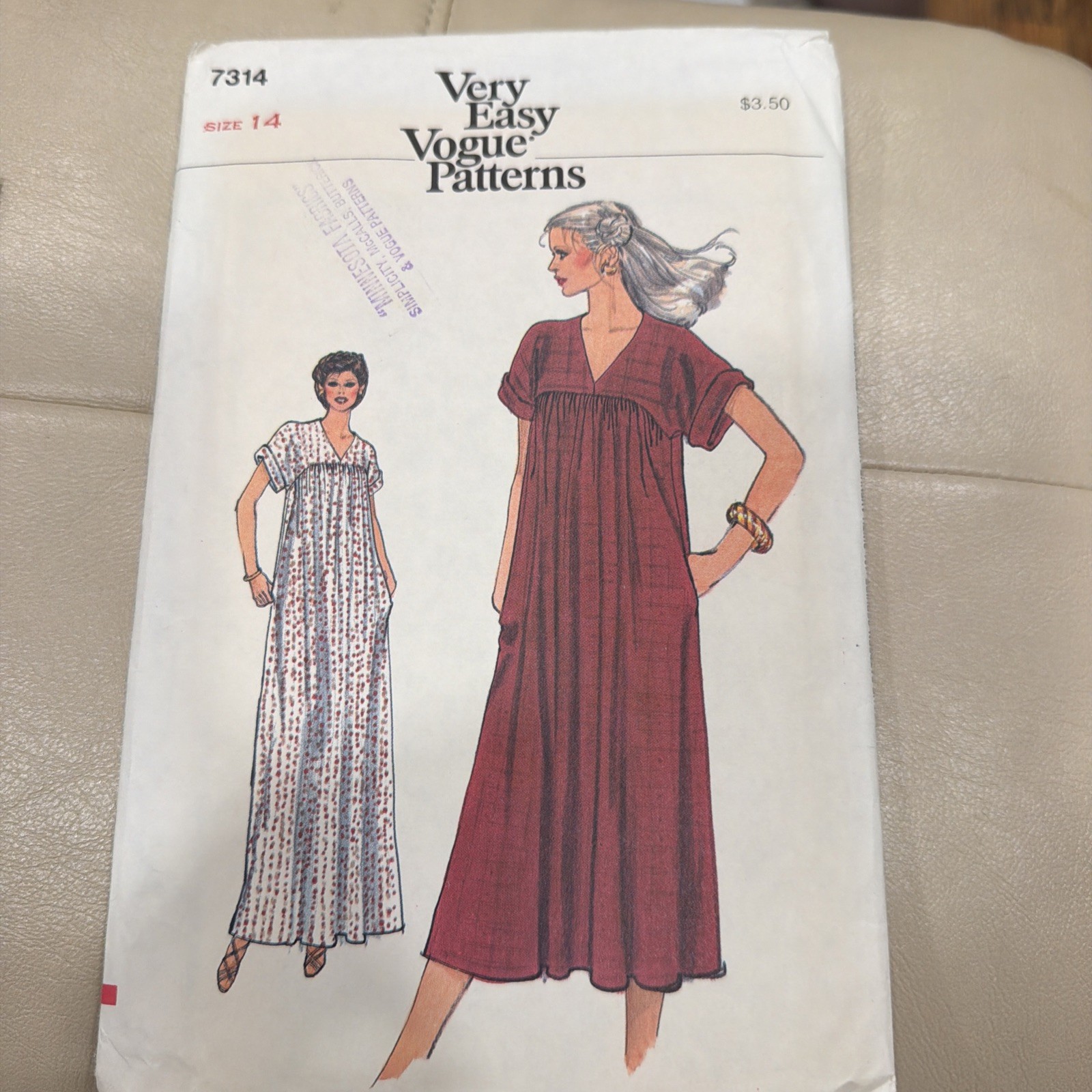 VTG 70s Vogue 7314 Very Easy Dress Muumuu Kaftan Maxi Boho Uncut FF Sz 14 Patter