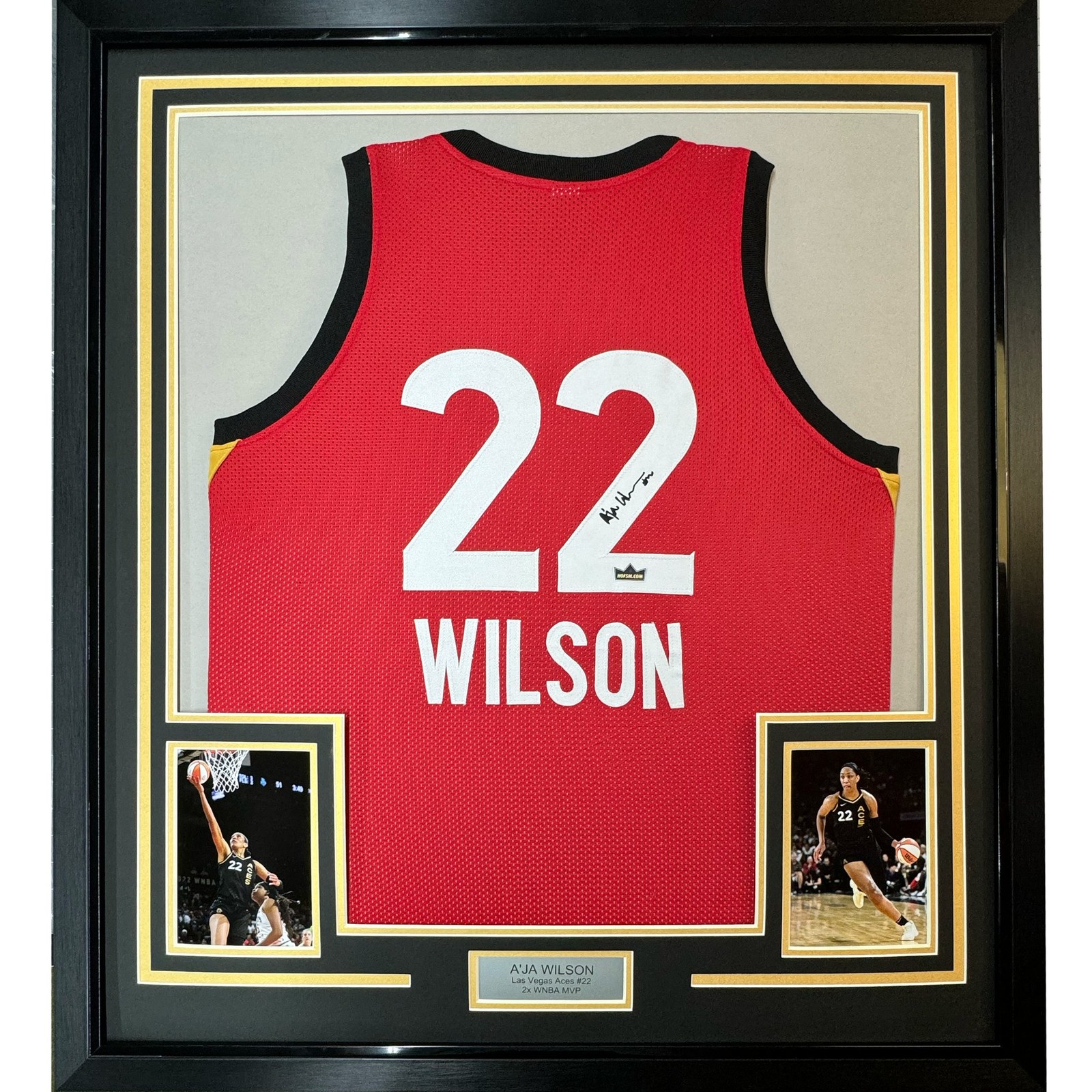 Framed Facsimile Autographed A\'ja Wilson 35x39 Red Reprint Auto Jersey