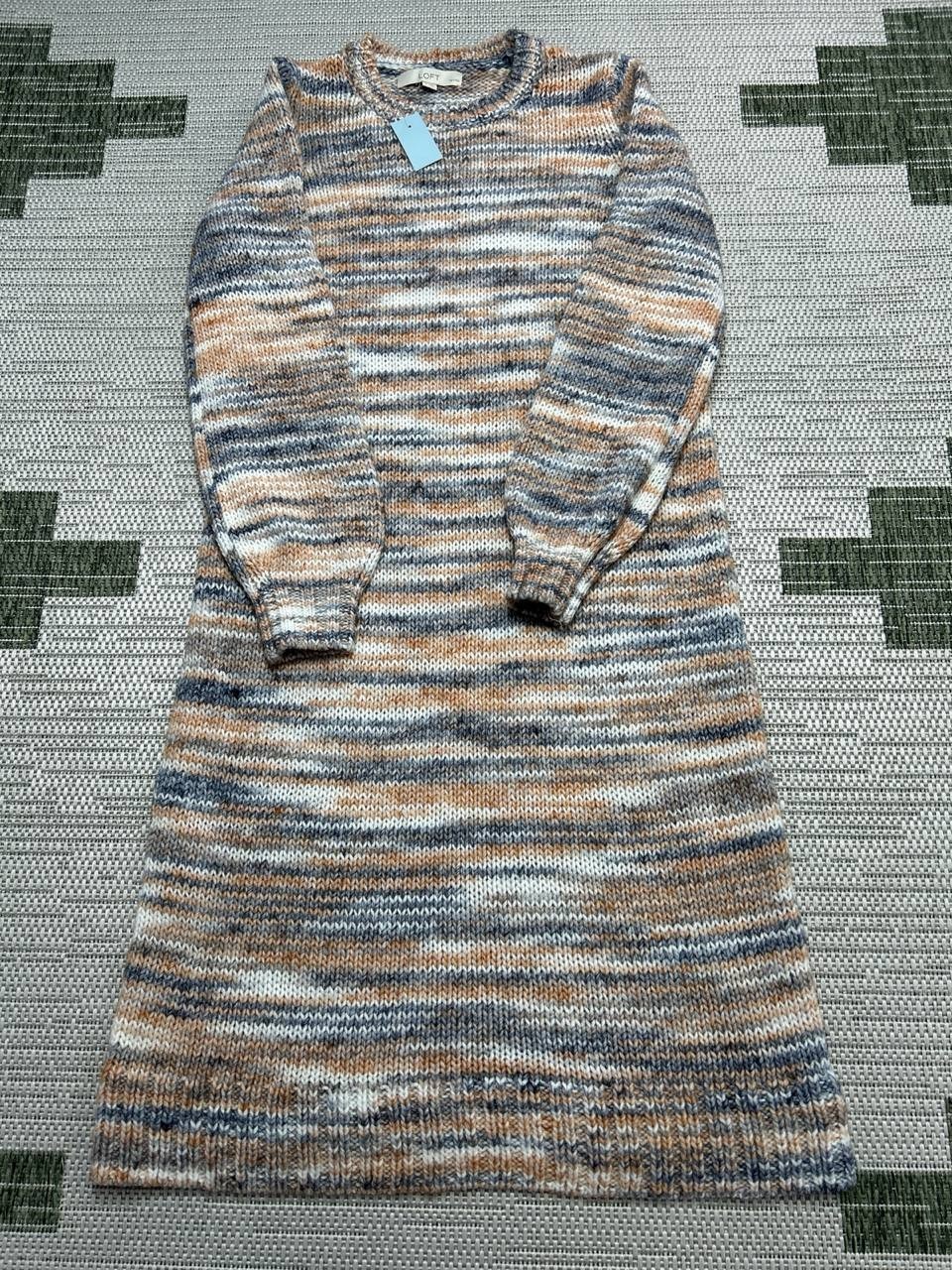 Loft Sweater Dress Womens Small Petite Brown Blue White Knit Pullover New