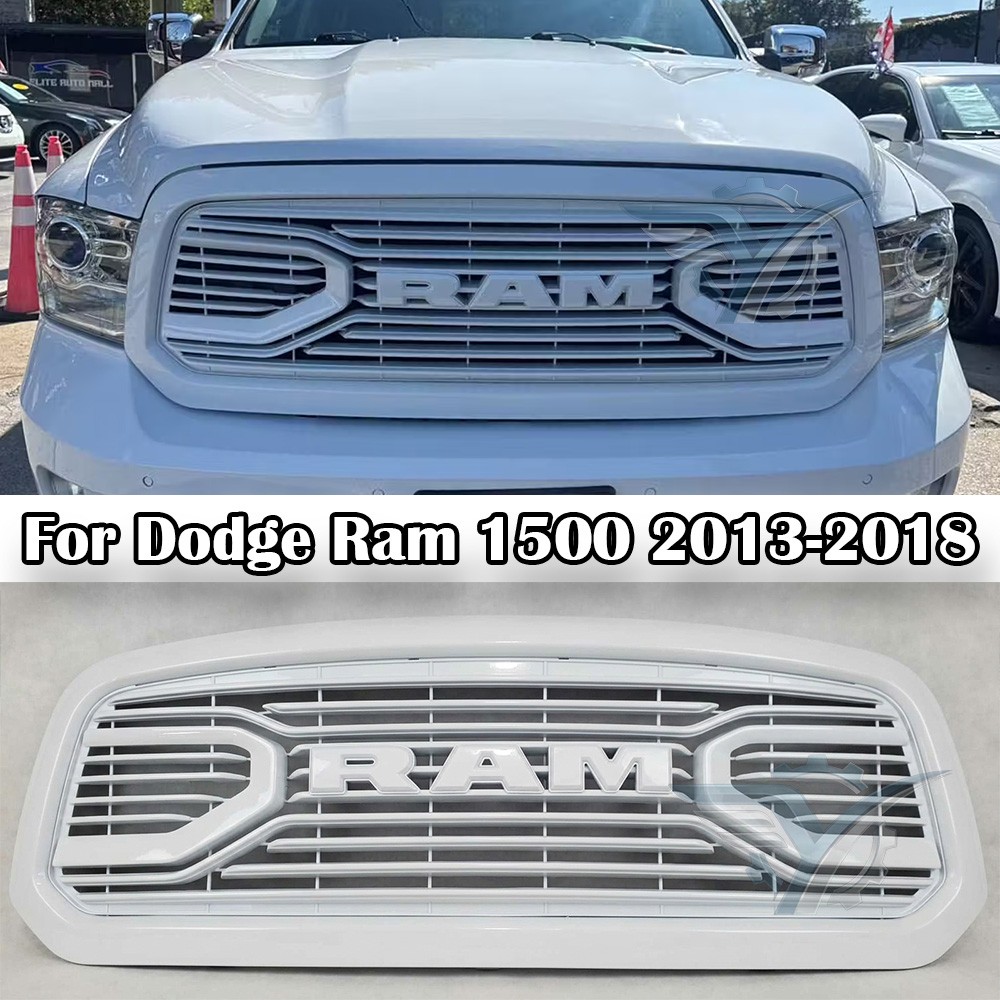White Grill For 2013-2018 Dodge Ram 1500 Big Horn Front Grille w/Letters Upgrade