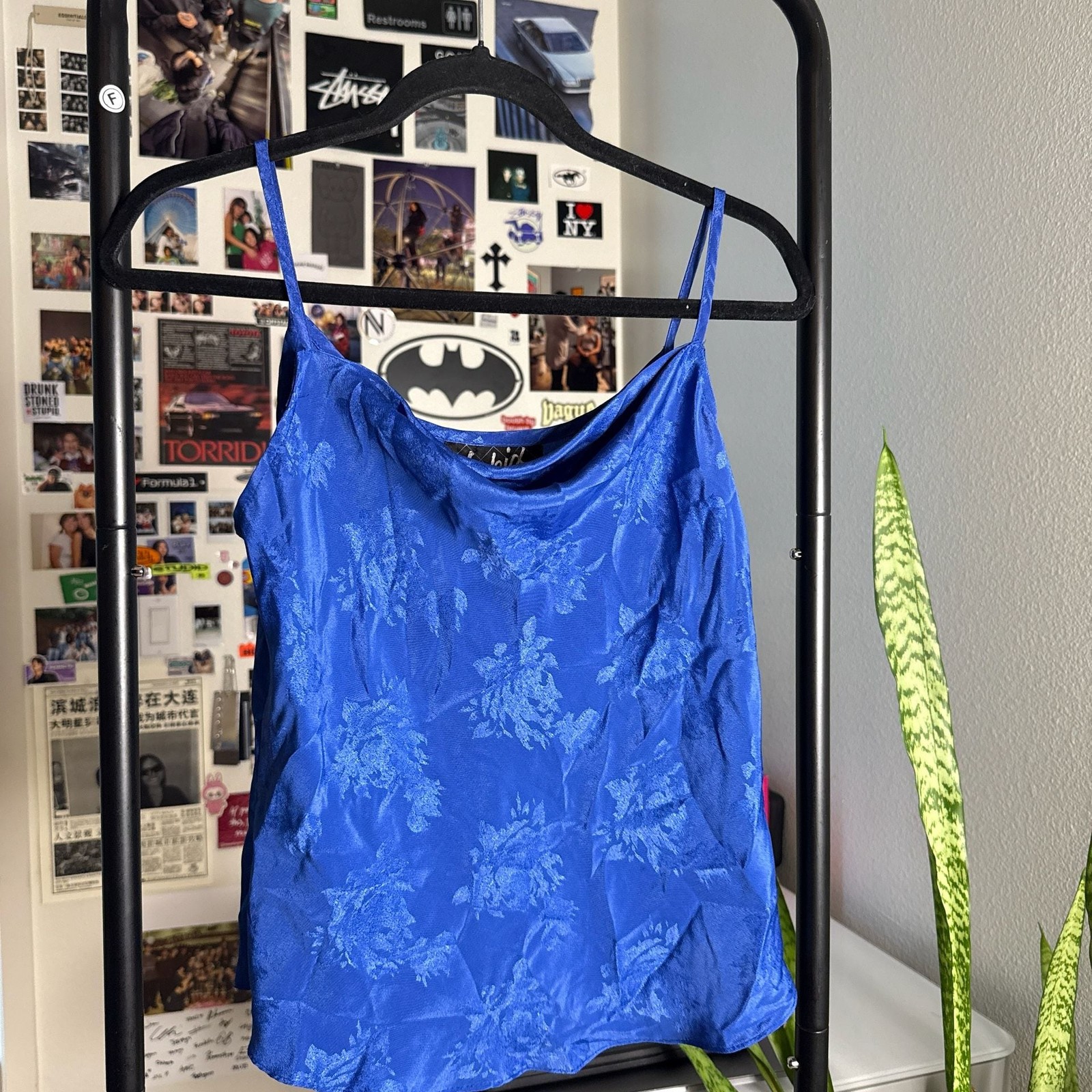 Vintage Royal Blue Satin Dress Top With Floral Patterns Size M Vintage Royal Blue Satin Dress Top With Floral Patterns Size M