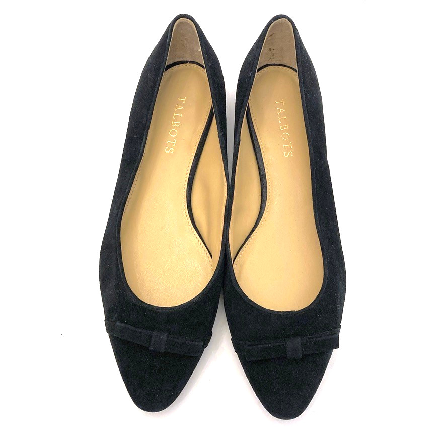 Talbots Edison Flats Black Suede Bow Pointed Toe Womens 8 M NEW