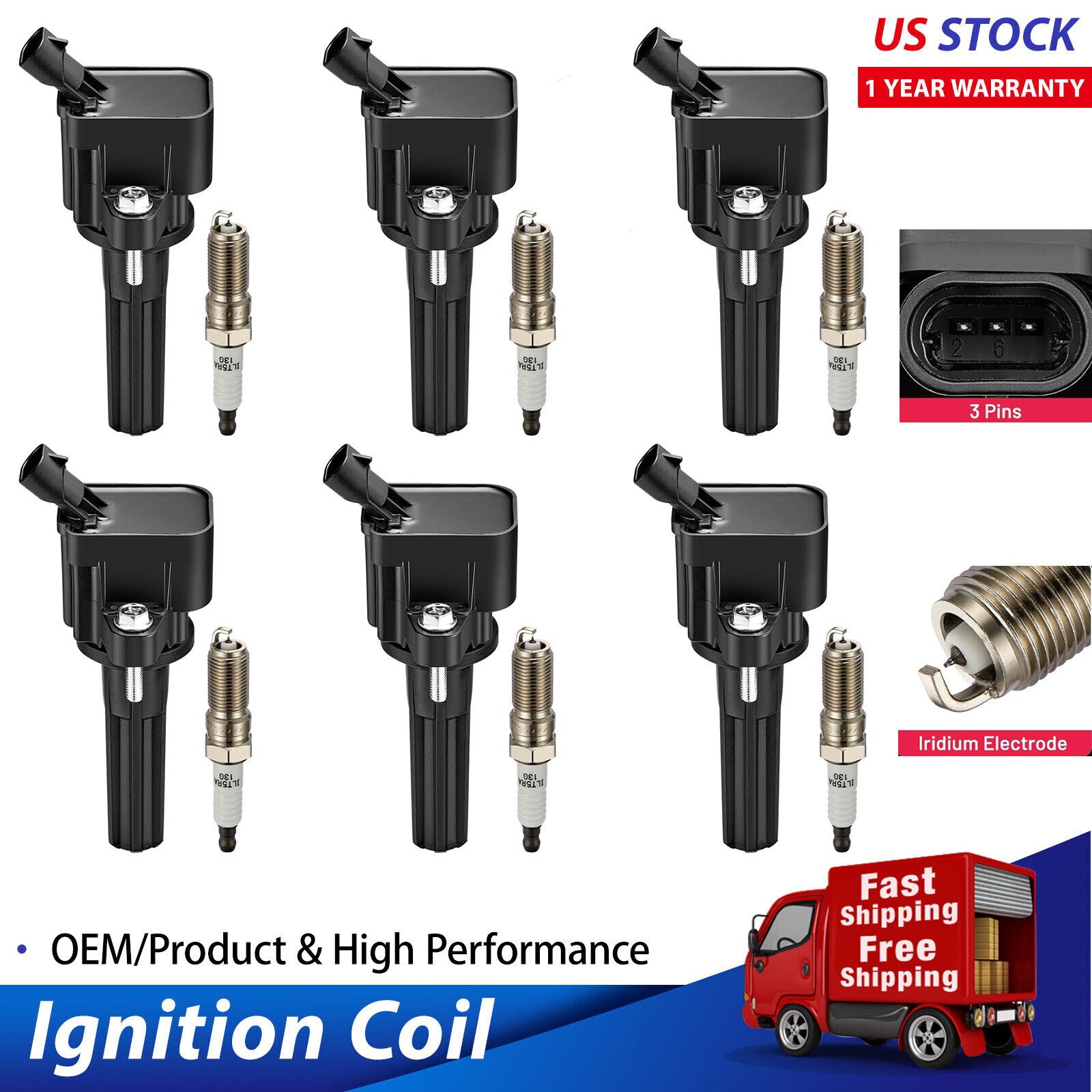 6PK Ignition Coils & Spark Plugs For 2007-2008 Isuzu i-290 2.9L i-370 3.7L UF497 6PK Ignition Coils & Spark Plugs For 2007-2008 Isuzu i-290 2.9L i-370 3.7L UF497
