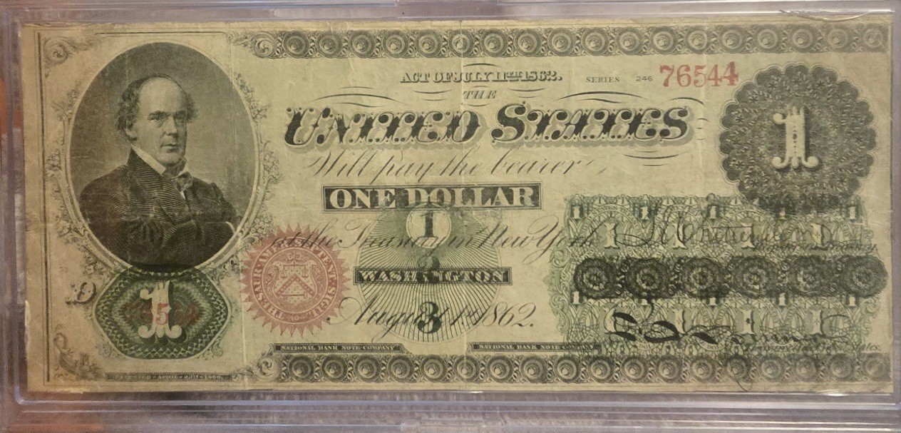 1862 United States $1 Legal Tender Note Large Size Banknote, Circulated 1862 United States $1 Legal Tender Note Large Size Banknote, Circulated
