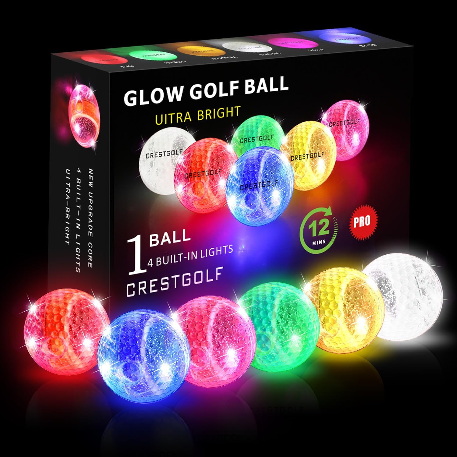 6 Pack Glow in the Dark Golf Balls Light up Night Led Golf Balls with 12-Minute