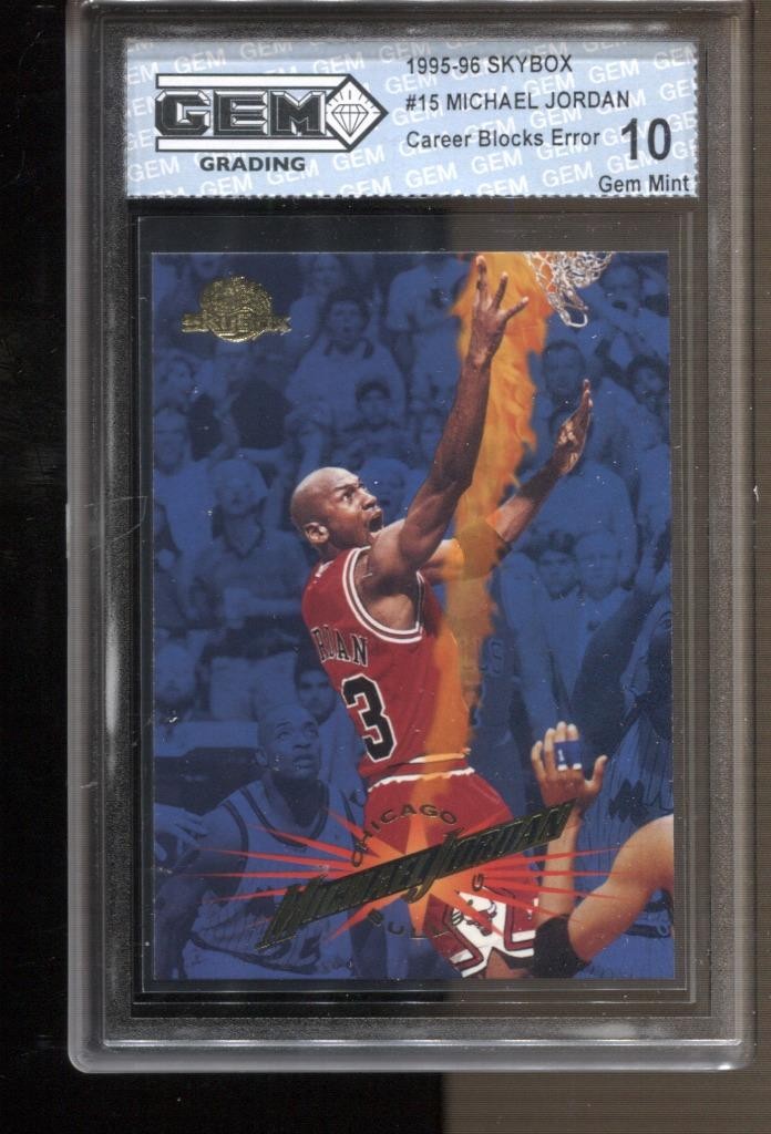 1995-96 Michael Jordan Skybox Premium Career Blocks Error #15 Gem Mint 10 Bulls