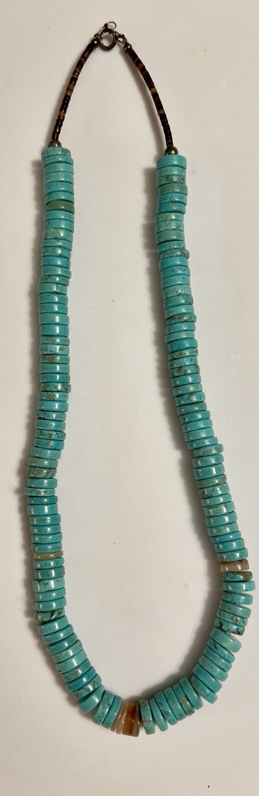 Vintage Genuine Turquoise Heishi Disc Bead Necklace Southwest Jewelry