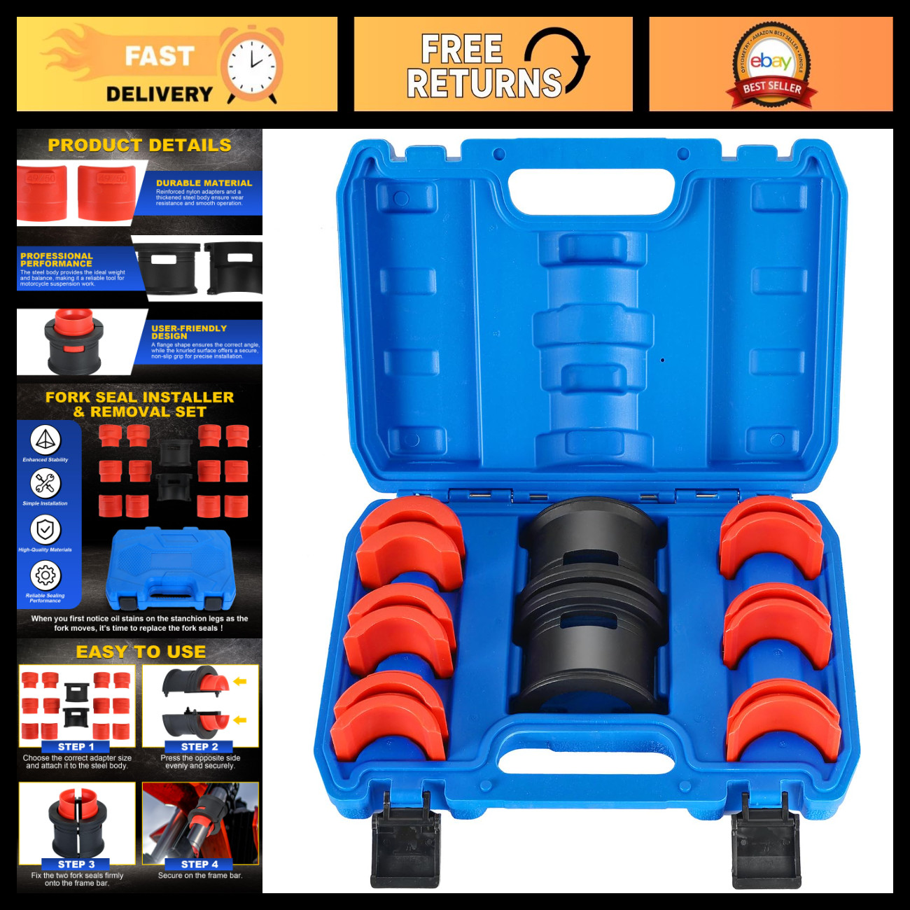 14Pcs Universal Motorcycle Fork Seal Driver Tool Kit - Bike Repair Tools Set
