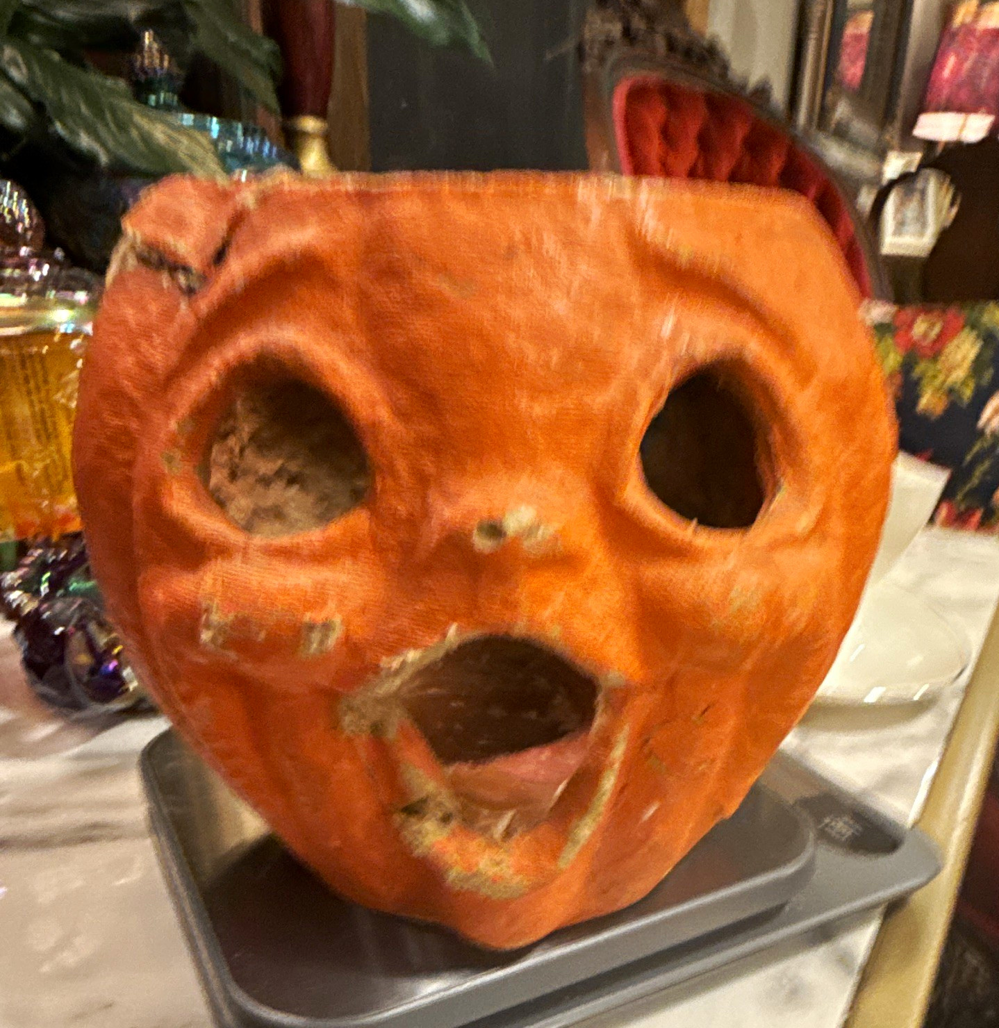 Vintage 1940s Paper Mache Halloween Jack O Lantern Pulp Bucket