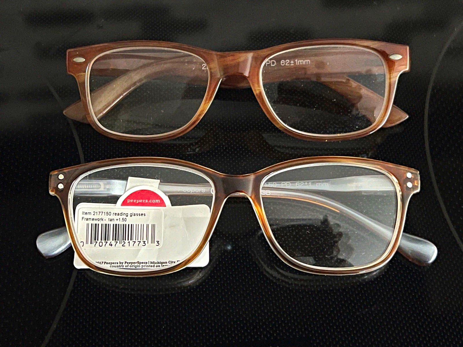 2 Peepers Framework +1.50 Bifocal Reading Glasses Brown Rectangle Clear Lenses