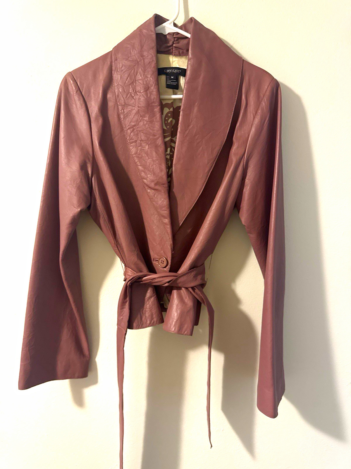 Karen Kane Women\'s Mauve Leather Wrap Belted Lined Jacket, Size M