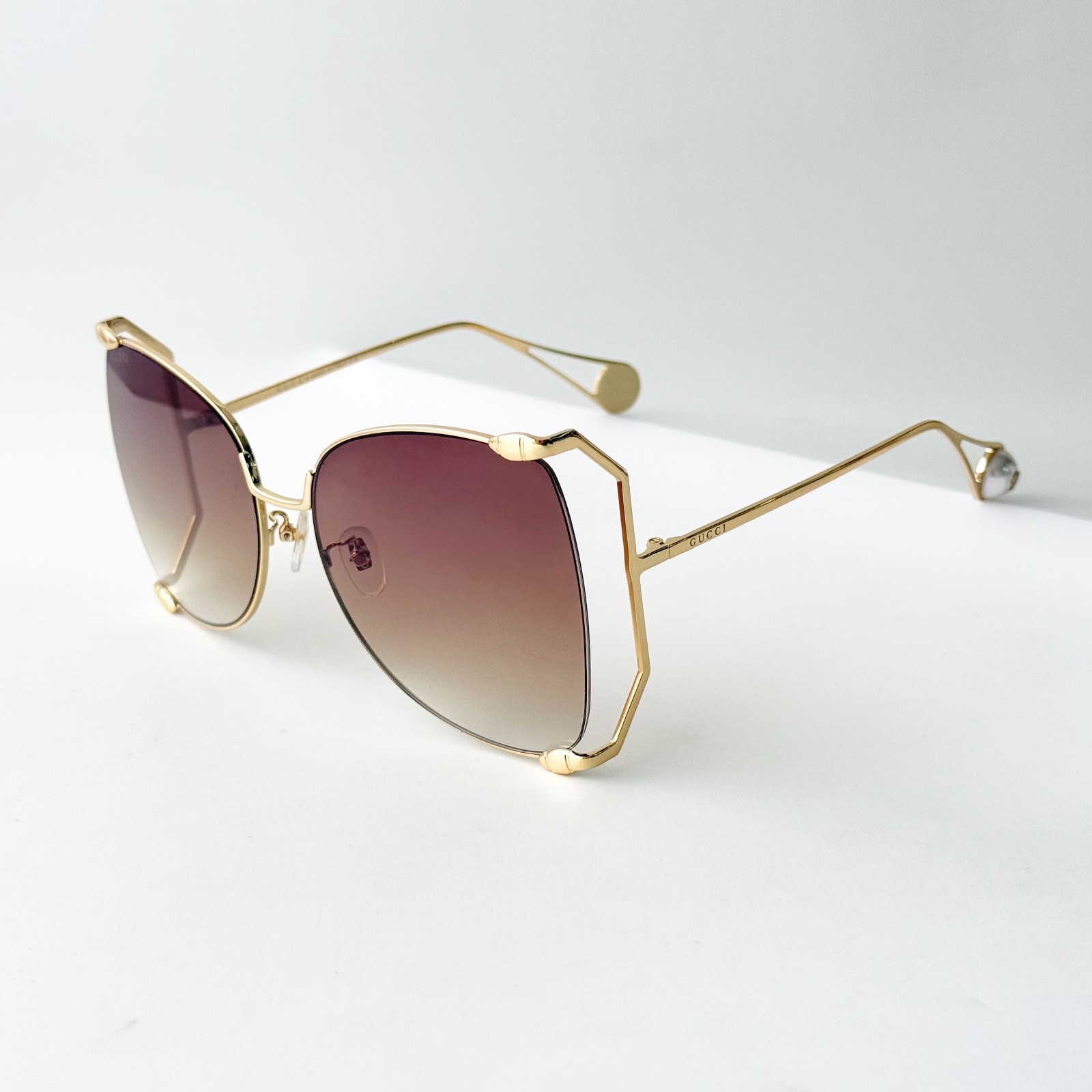 Gucci GG0252S Oversized Butterfly Sunglasses Gold Brown Lens Women 63-18-135