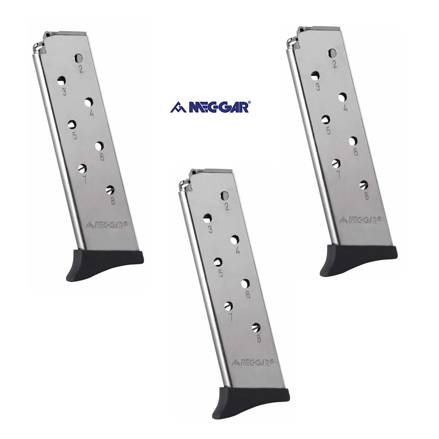 LOT (3) Mec-Gar Bersa Thunder .380 ACP 8rd Pistol Magazine, Nickel - MGBT3808N