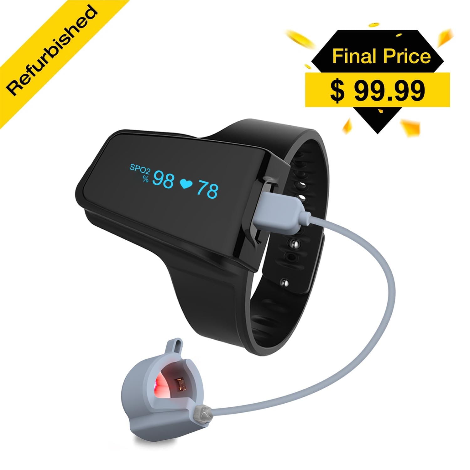 Manufacturer Refurbished O2 Max Pulse Oximeter with Ring Sensor 72h Battery Life