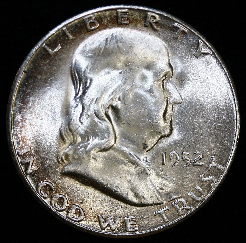 1952-S 50C  Franklin Half Dollar UNCIRCULATED #Q8 TONED