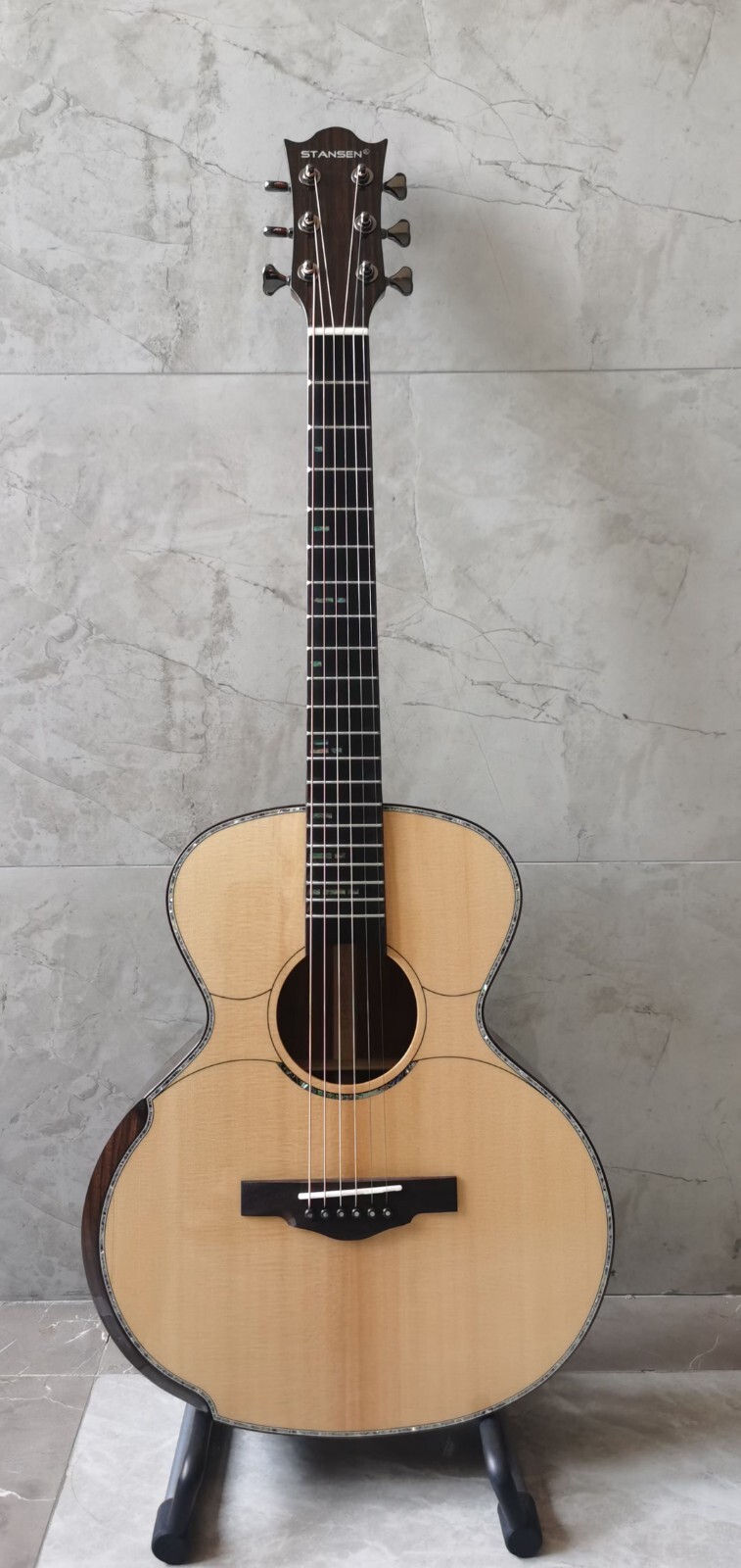 38 Inches STANSEN Solid Spruce Acoustic Guitar Abalone Inlays SJ Rosewood Body