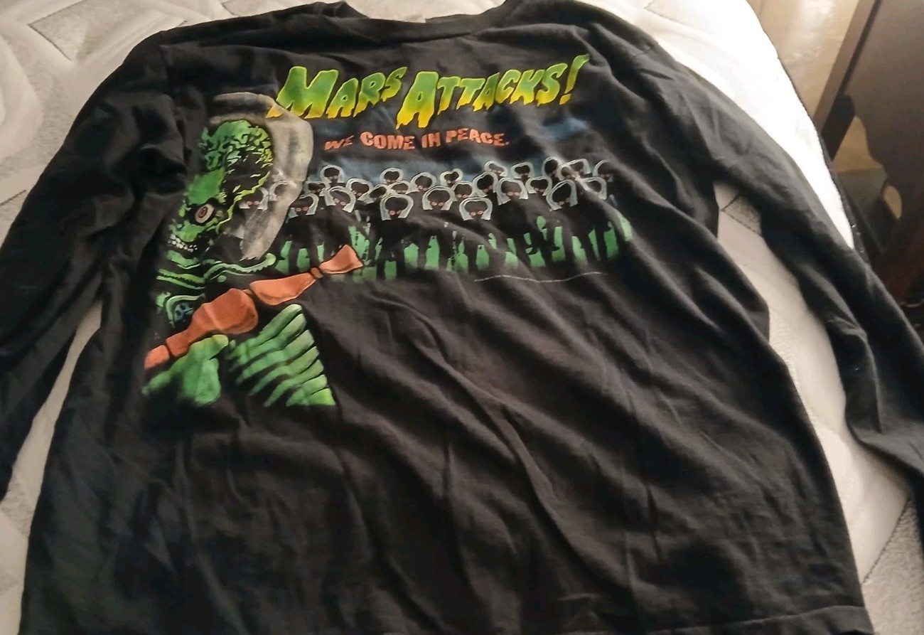 MARS ATTACKS LONG SLEEVE SHIRT 1996 VTG 90S TIM BURTON  XL ANVIL TAG MOVIE PROMO