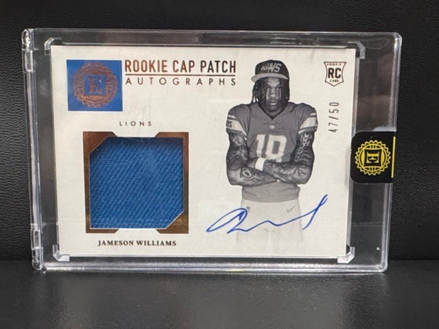 2022 Panini Encased Football Jameson Williams Rookie Cap Patch Autograph 47/50 2022 Panini Encased Football Jameson Williams Rookie Cap Patch Autograph 47/50