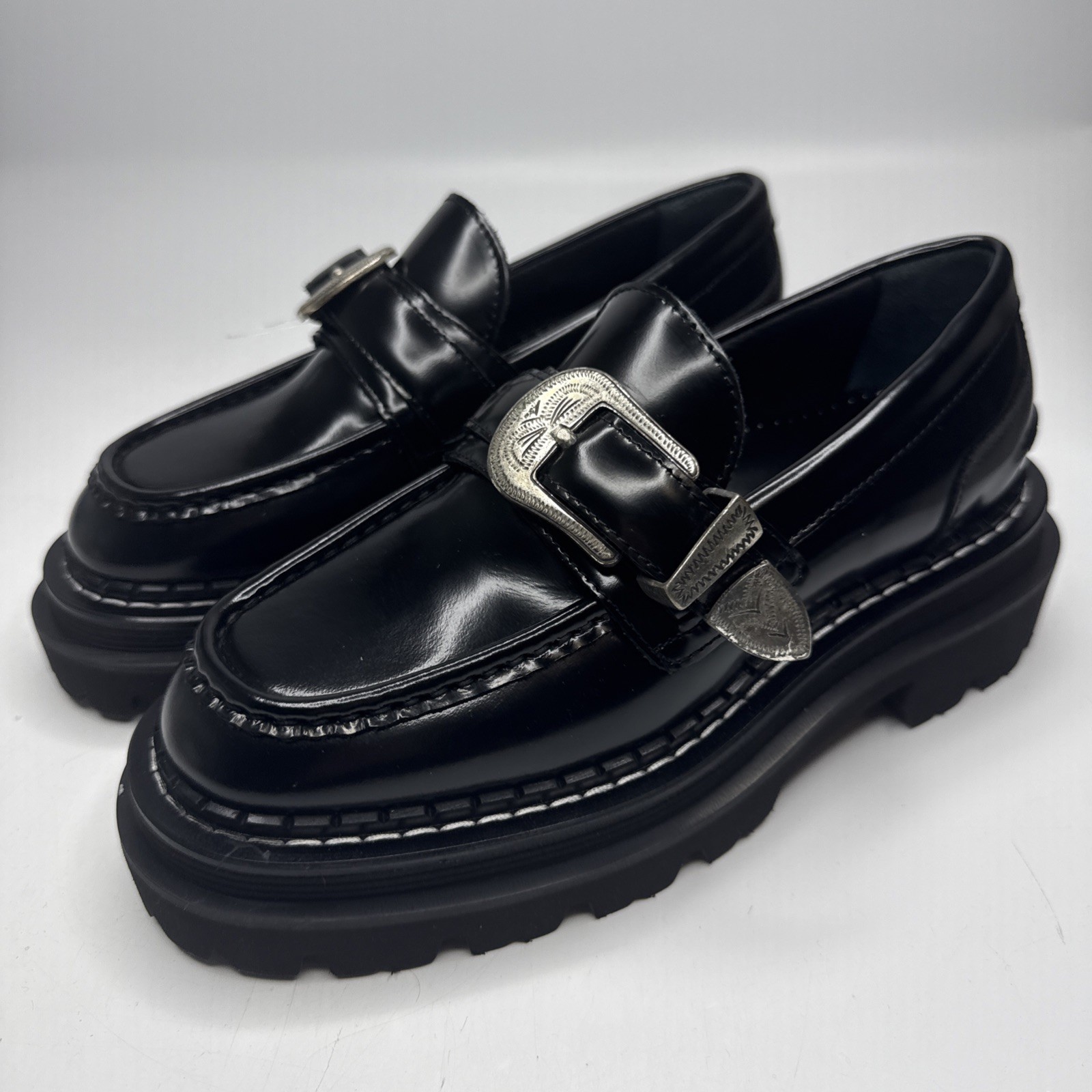 Sandro Paris Women’s Leather Black Buckle Loafers Black EU 36 US 5.5/6 Sandro Paris Women’s Leather Black Buckle Loafers Black EU 36 US 5.5/6