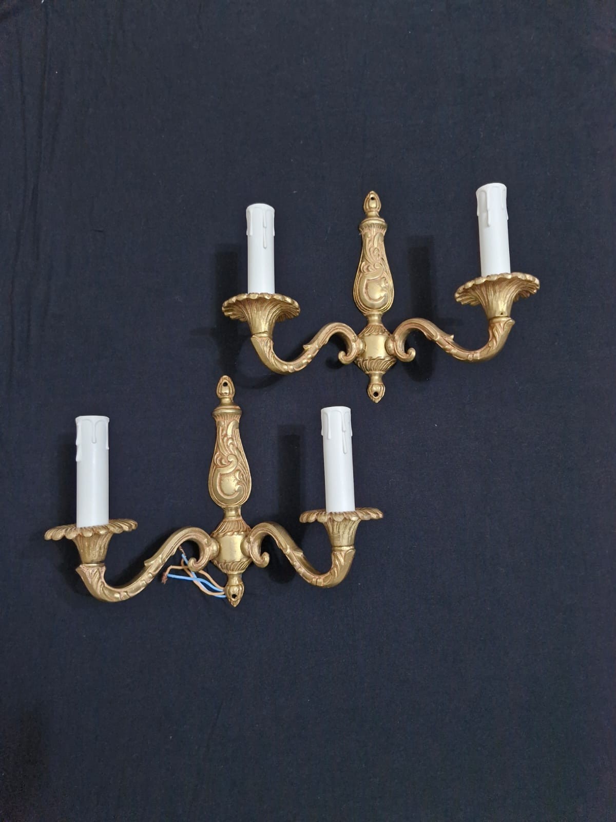 Pair Antique Vintage French Brass Wall Lights Wall Sconces - Fully Restored Pair Antique Vintage French Brass Wall Lights Wall Sconces - Fully Restored