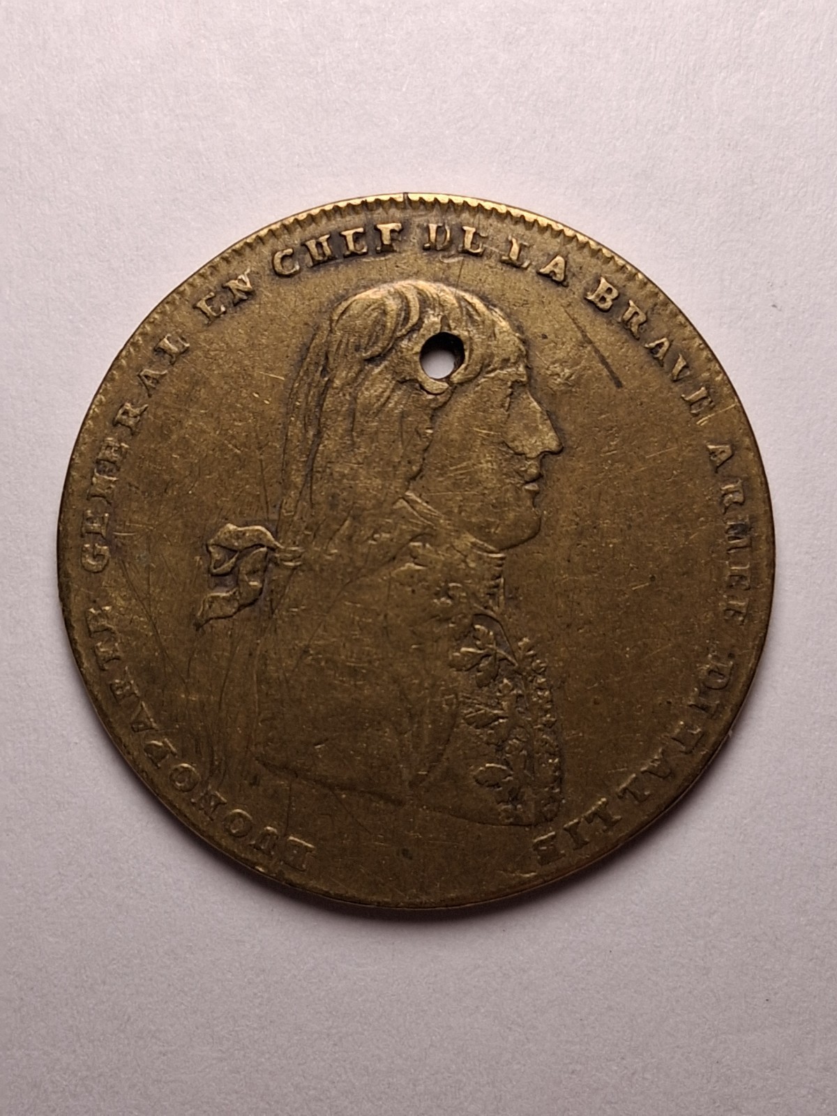 1796 France Napoleon Bonaparte Italian Campaign Gilt Medal Jeton (Holed)