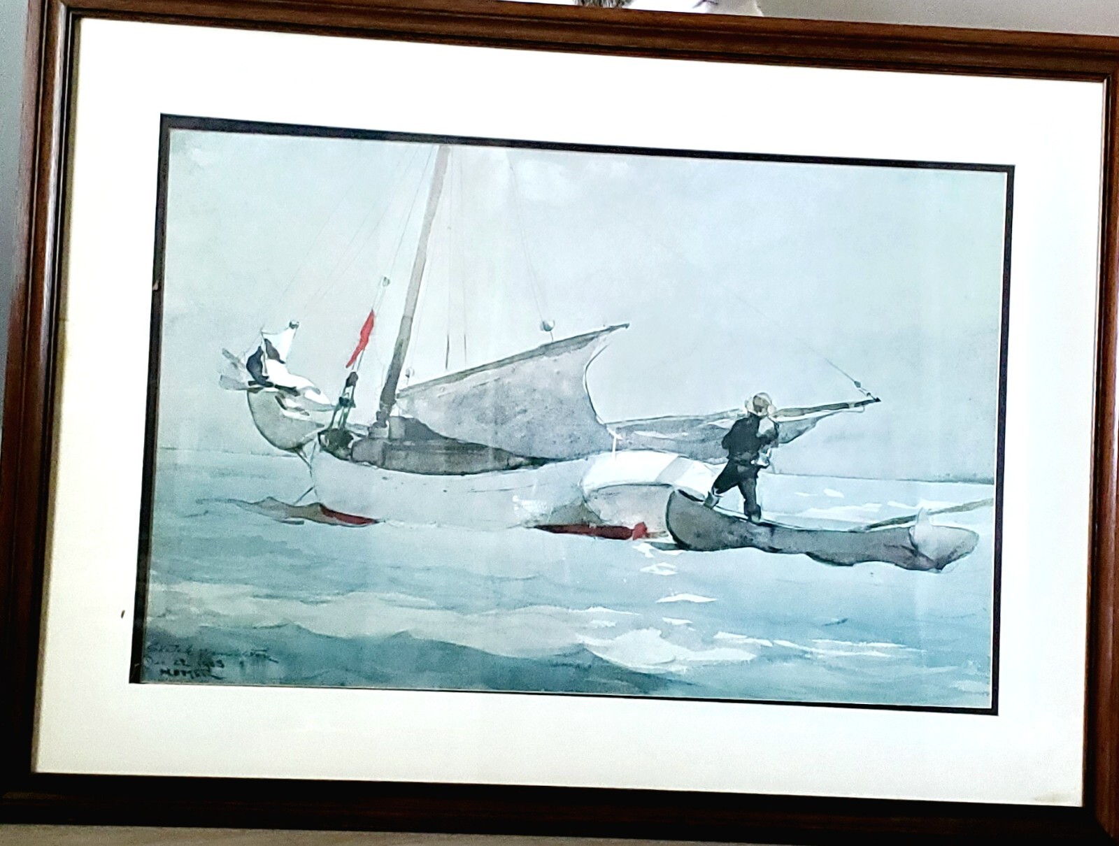 Vtg Winslow Homer Stowing the Sail 1903 Lith/Print 36.5\