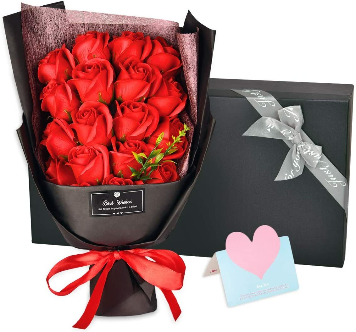 18 Pcs Eternal Rose Soap Flower Bouquet Valentine's Day Gift for Girlfriend Wife