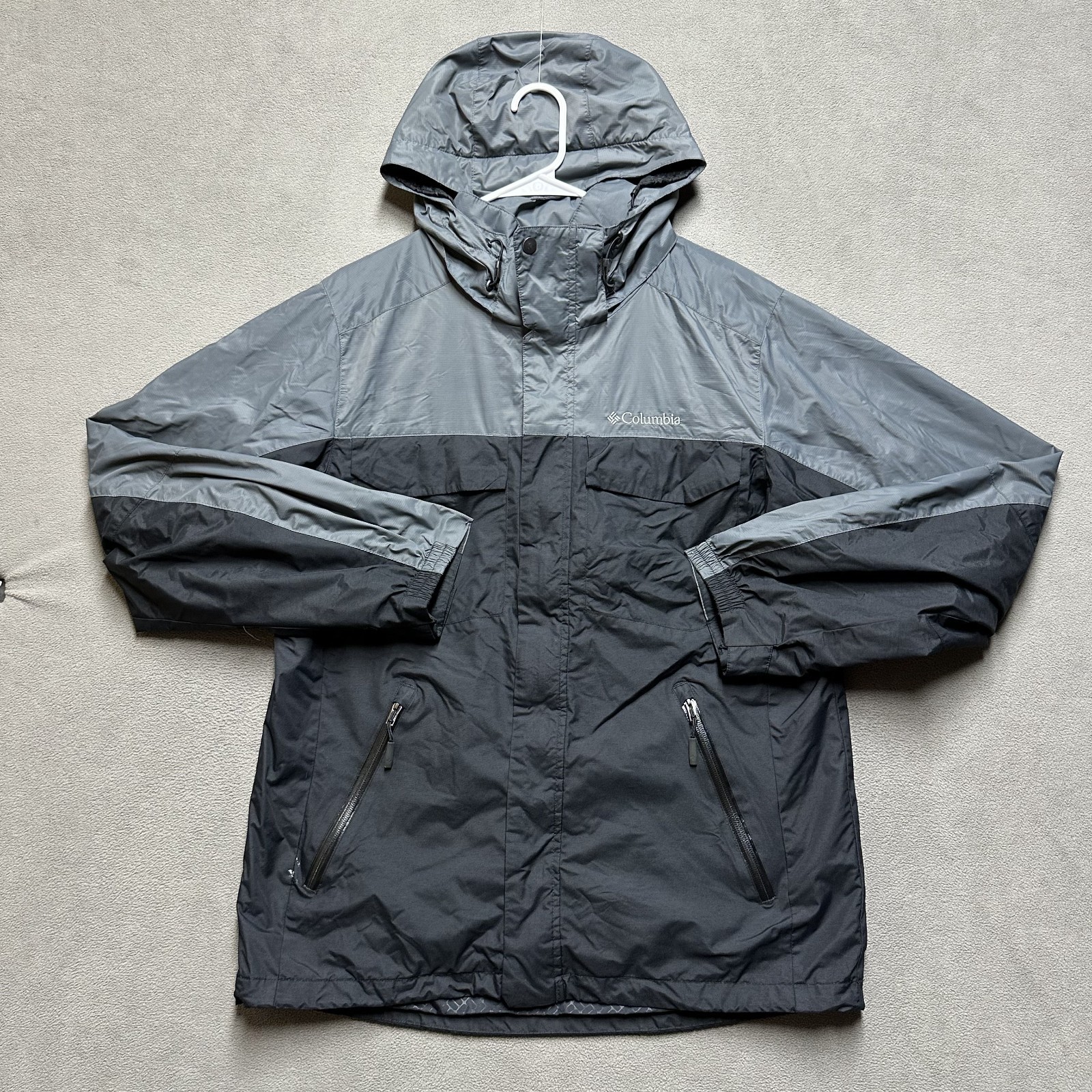 Columbia Interchange Jacket Mens Medium Black/Gray Hooded Waterproof SHELL ONLY