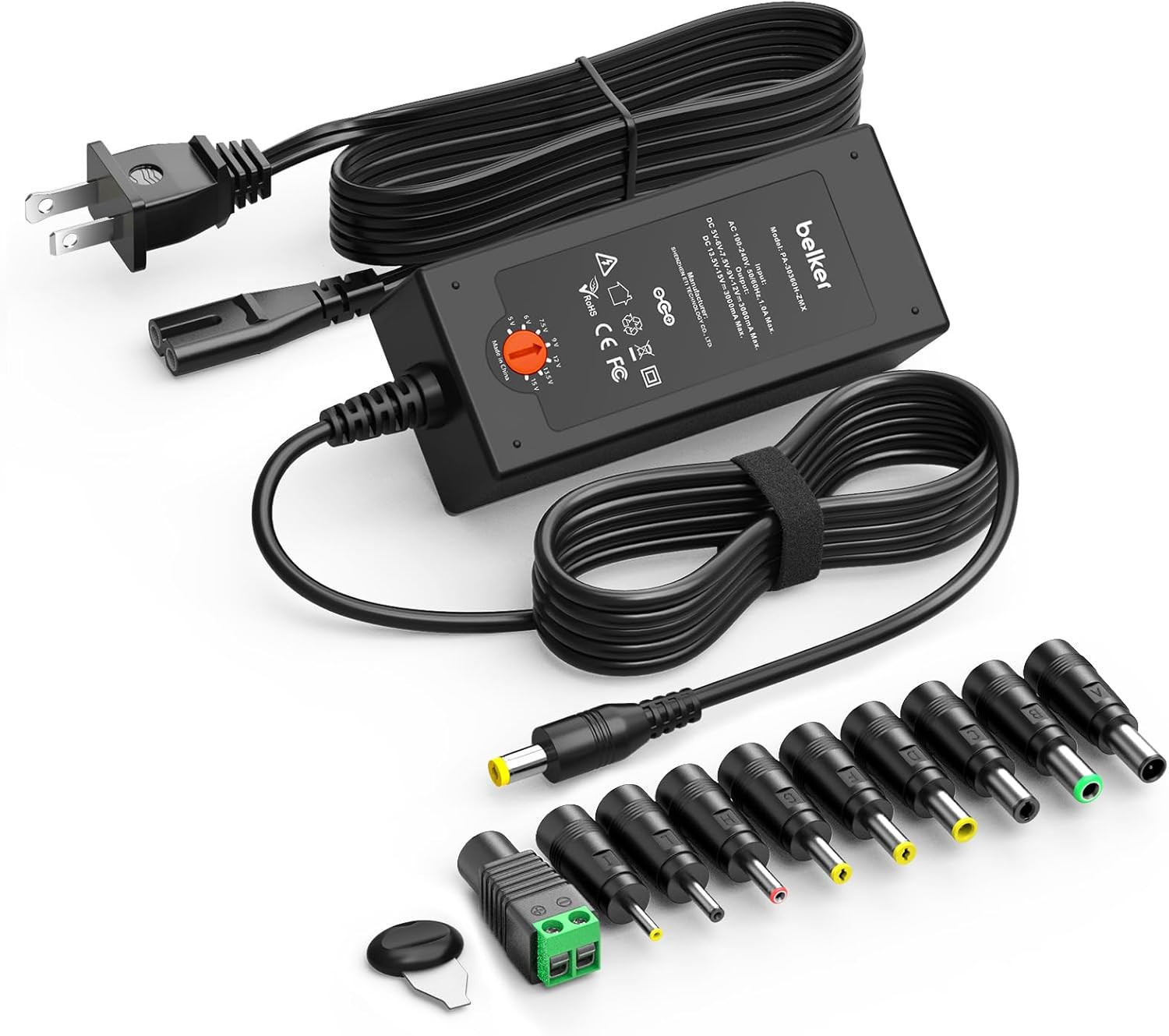 Belker 45W Universal 5V 6V 7.5V 9V 12V 13.5V 15V Power Supply with 10 Tips | AC