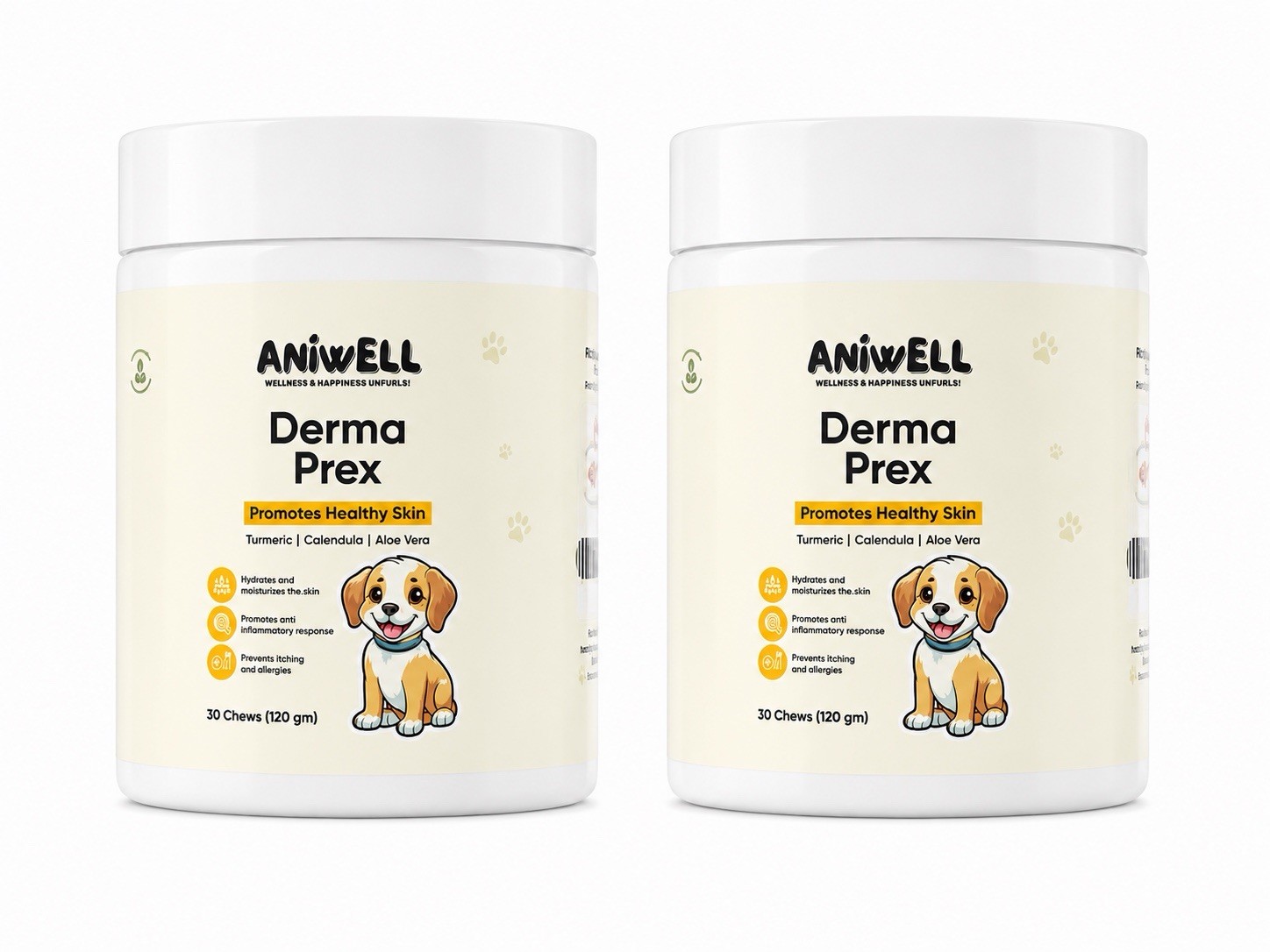 2 pack ANIWELL Derma Prex Dog Skin Support Soft Chews （60ct）