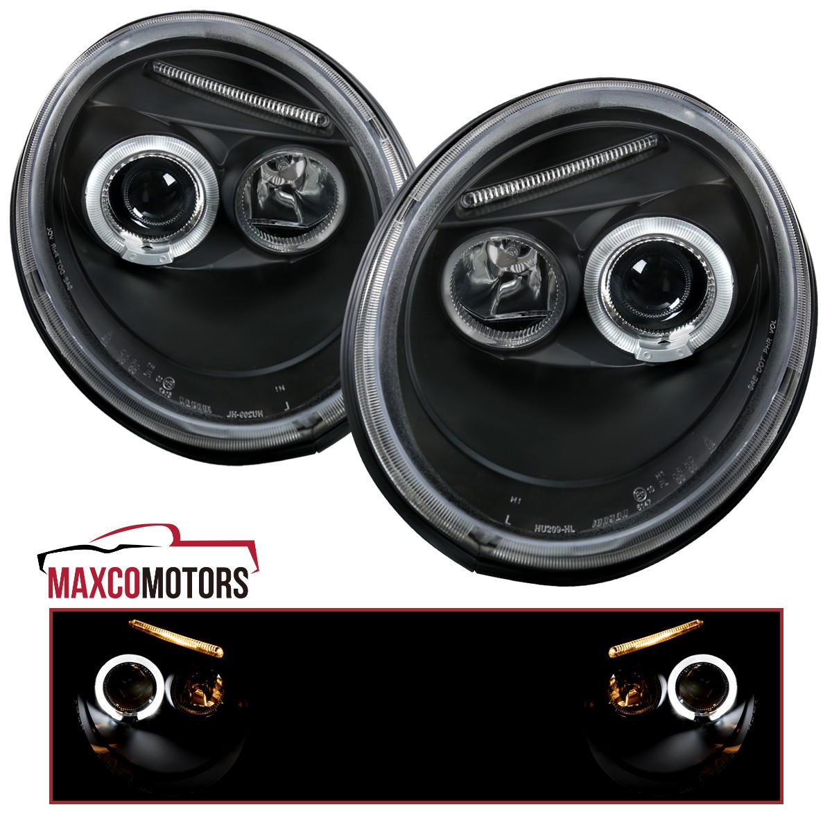 Black Projector Headlights Fits 1998-2005 Volkswagen VW Beetle Halo Left+Right Black Projector Headlights Fits 1998-2005 Volkswagen VW Beetle Halo Left+Right
