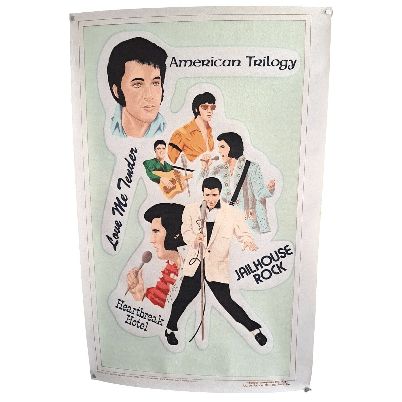 Elvis Presley Tapestry VTG 1978 Boxcar Felt Wall Hanging 20x34 American Trilogy