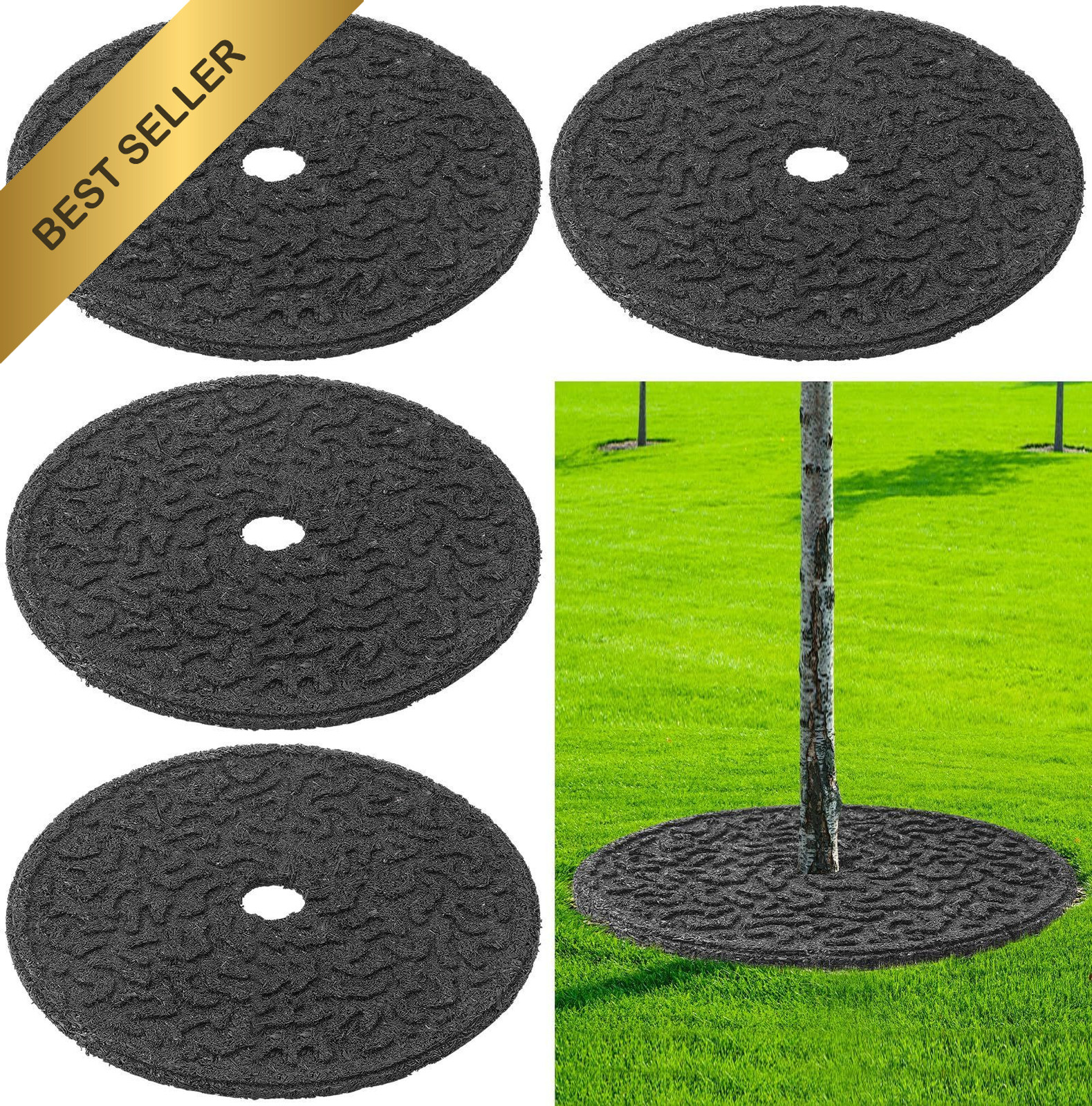 Peryiter 6 Pcs Rubber Mulch Tree Ring Protector Mat Weed Barrier, 24 Inches