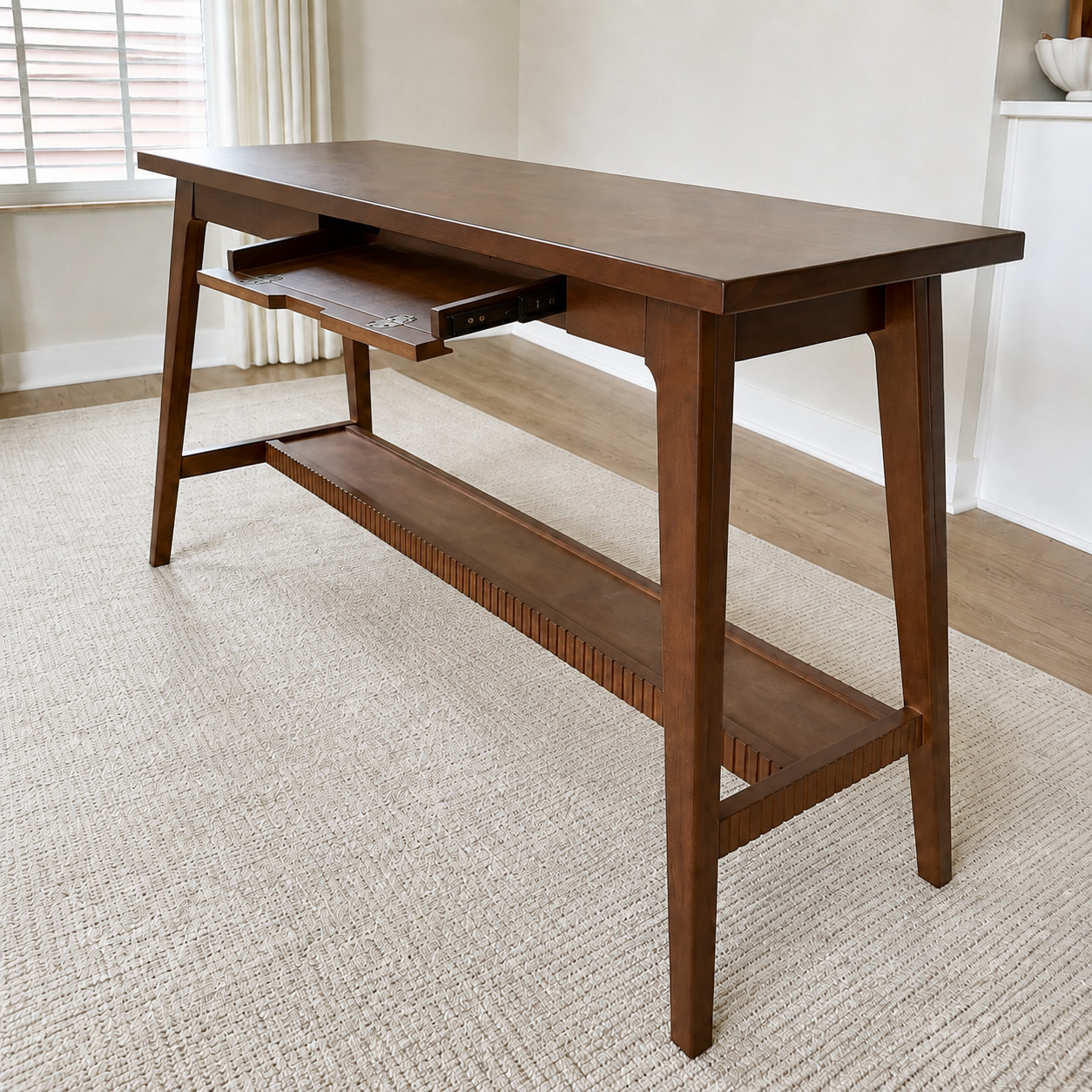 Mid-Century Solid Wood Writing Desk Keyboard Tray Shelf Office Console Table MCM