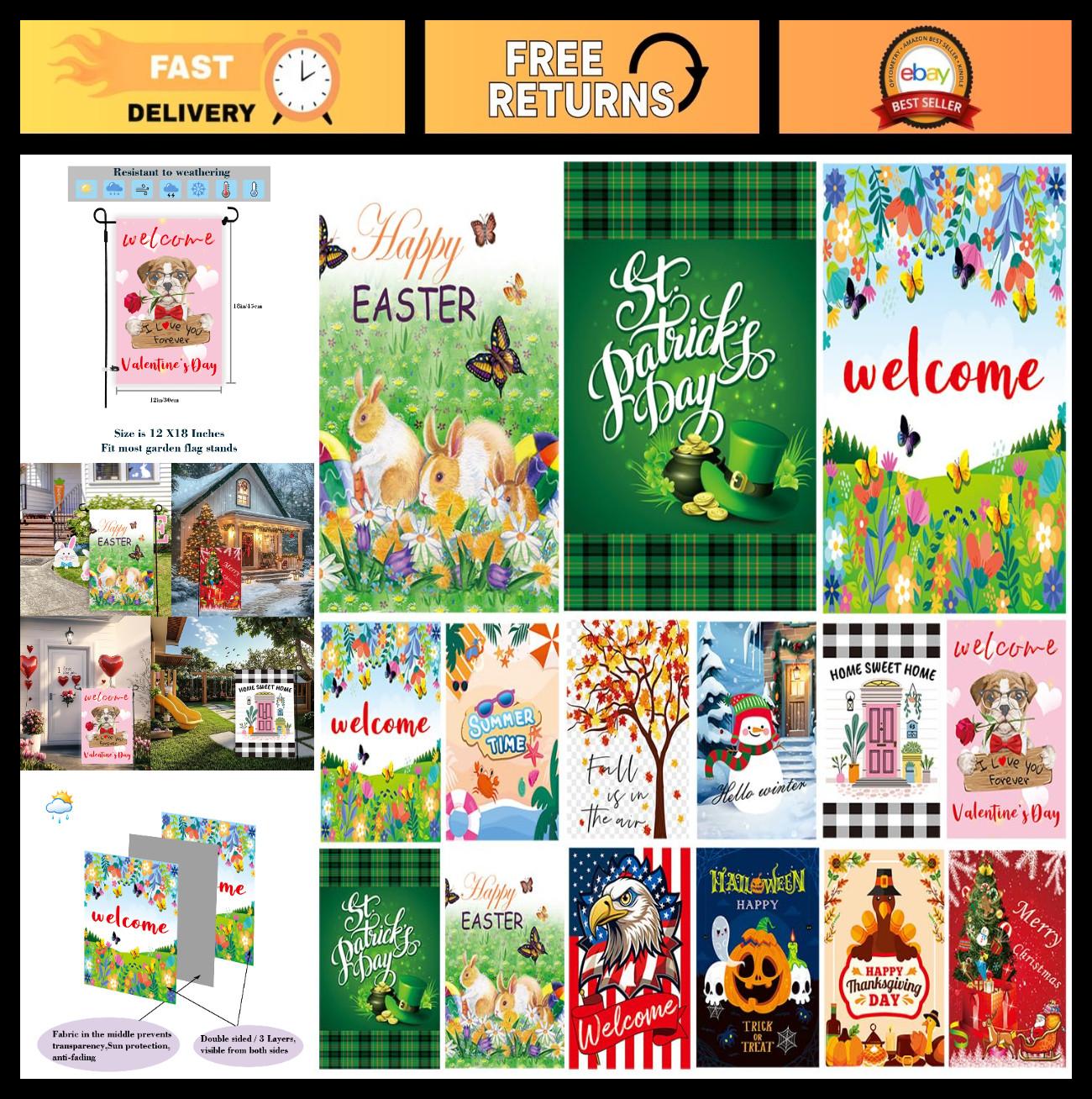 12 Seasonal Garden Flags Set - 12x18 Inch Double-Sided Yard Decor for All Season