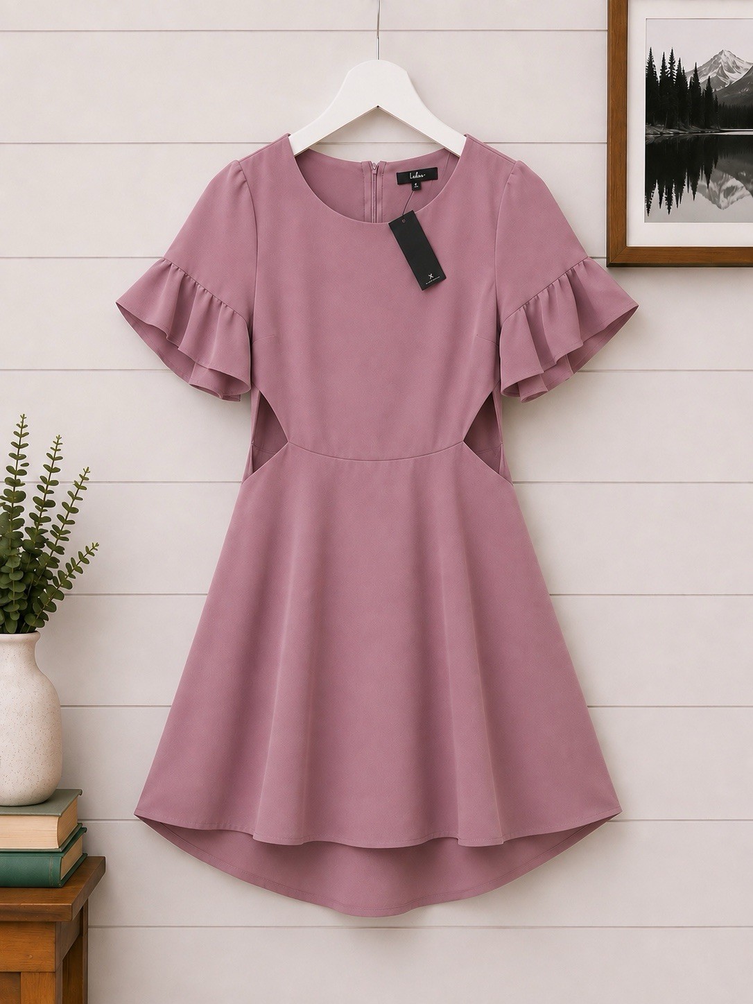 Lulus Blissful Love Mauve Pink Cutout Mini Skater Dress Size Large NWT NEW
