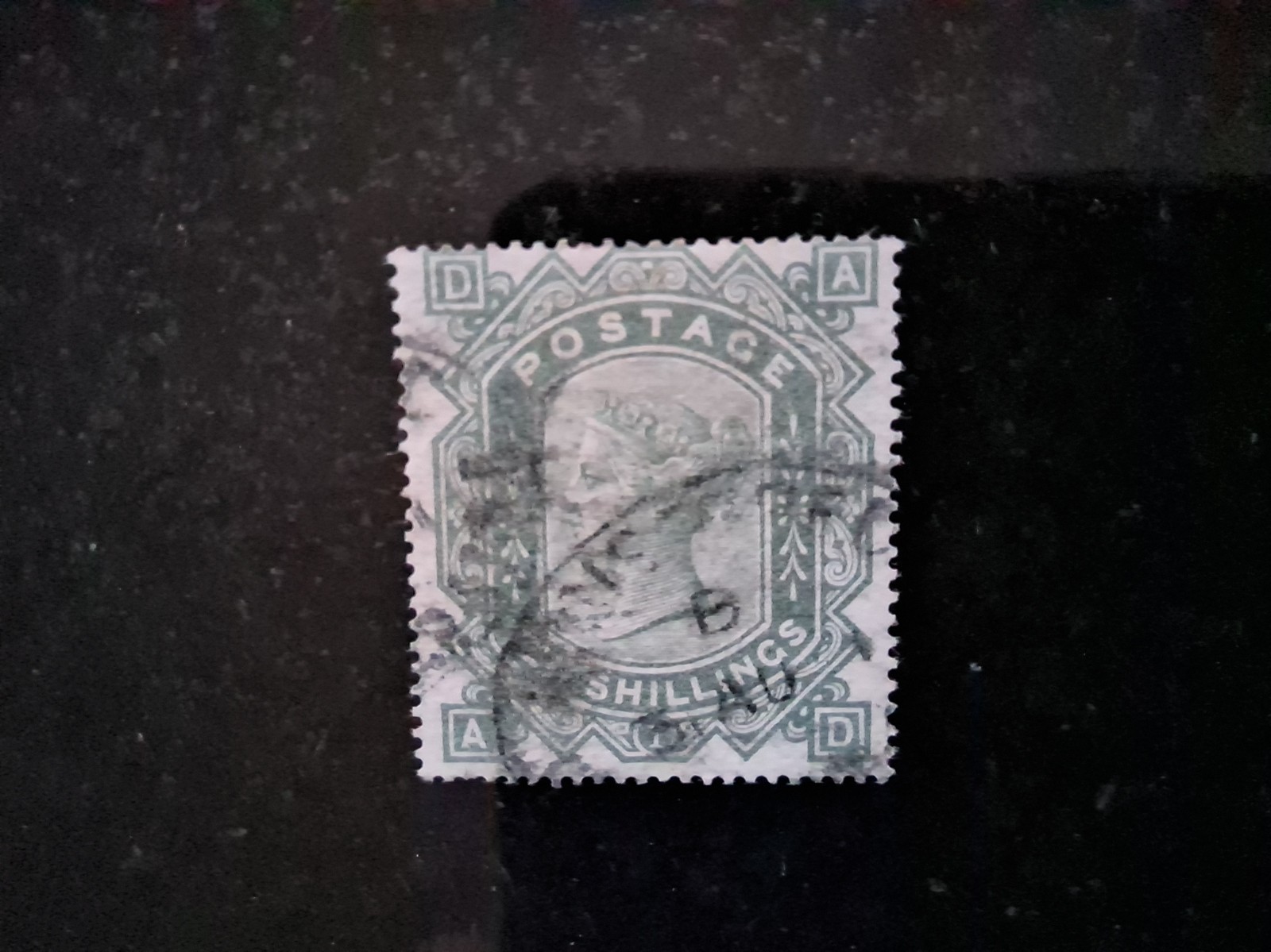 GB QV SG 128 10/-  GREENISH GREY STAMP ,FU ,HINGED, WATERMARK  MALTESE CROSS.