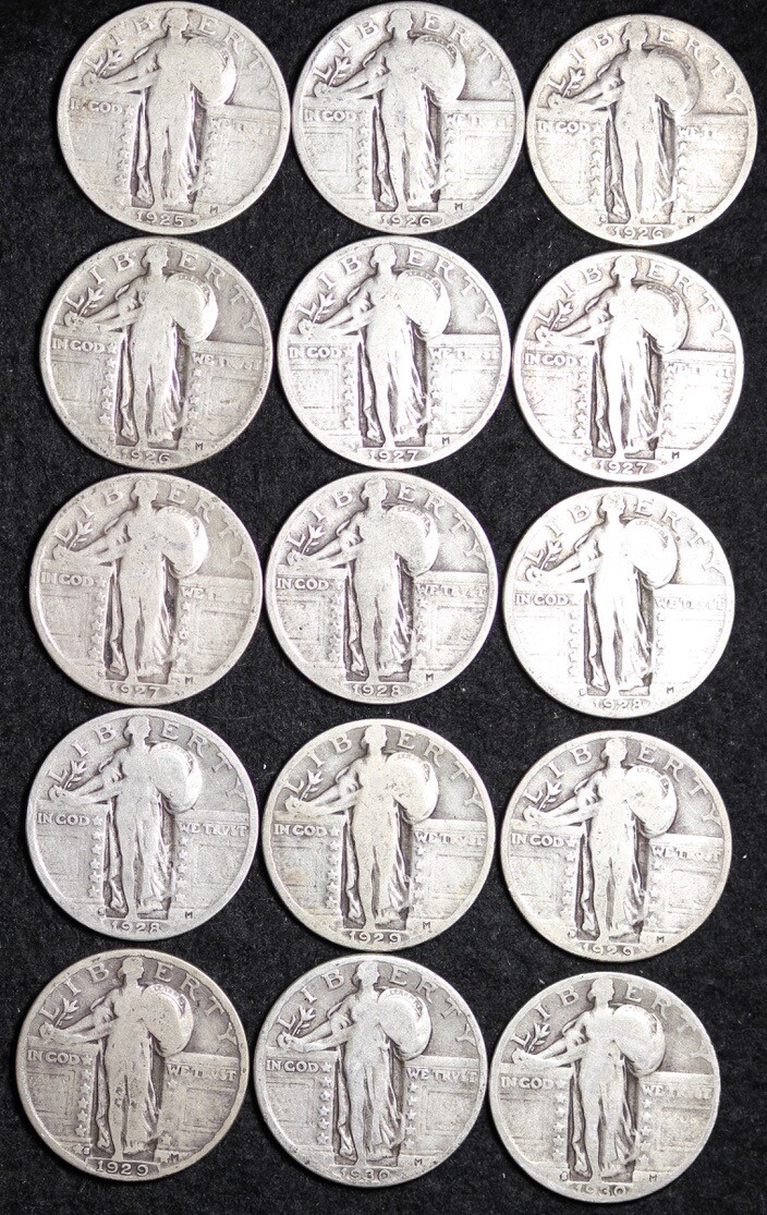 1925-30-PDS SHORT SET (15 PC) Standing Liberty Quarter GOOD / VG FULL DATE