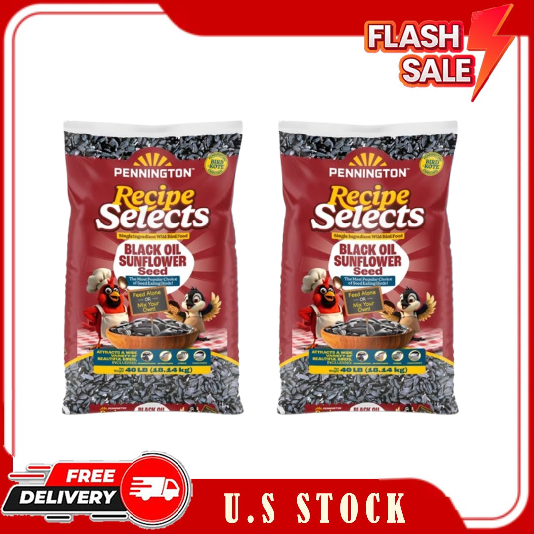 2 Bag Pennington Recipe Selects Black Oil Sunflower Seed Wild Bird Dry Feed,40lb