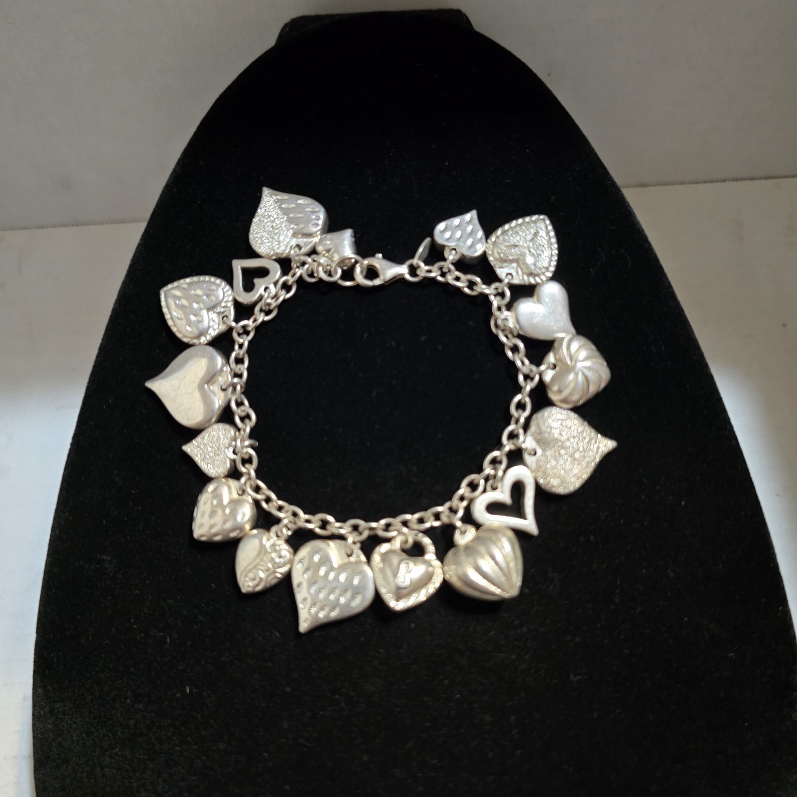 Vintage \'JCM\' Sterling Silver Mauritius Puffy Heart Charm Bracelet 7.25 Inch Vintage \'JCM\' Sterling Silver Mauritius Puffy Heart Charm Bracelet 7.25 Inch