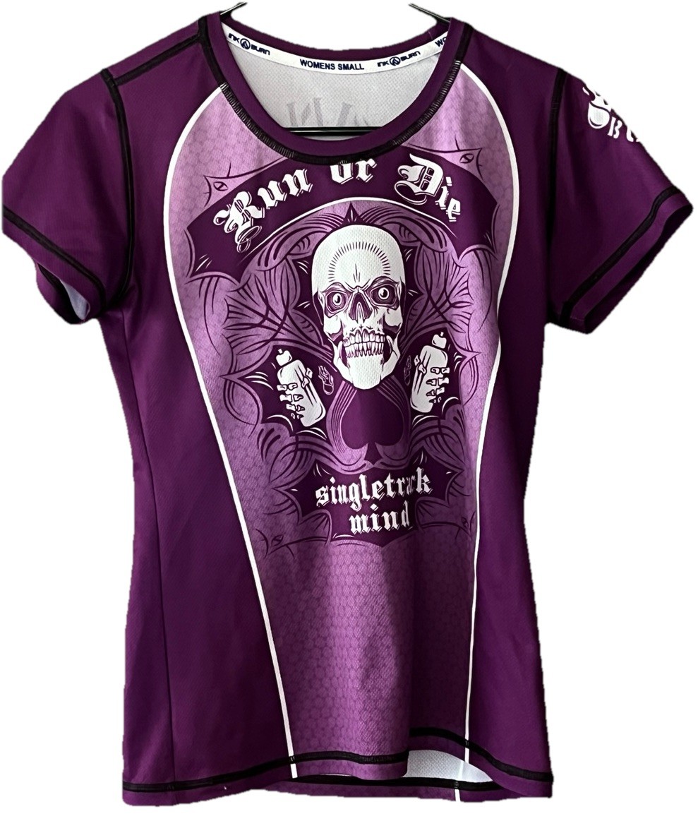 INKnBURN Women\'s Small Short Sleeve Scoop Neck Tech Shirt Run Or Die Purple